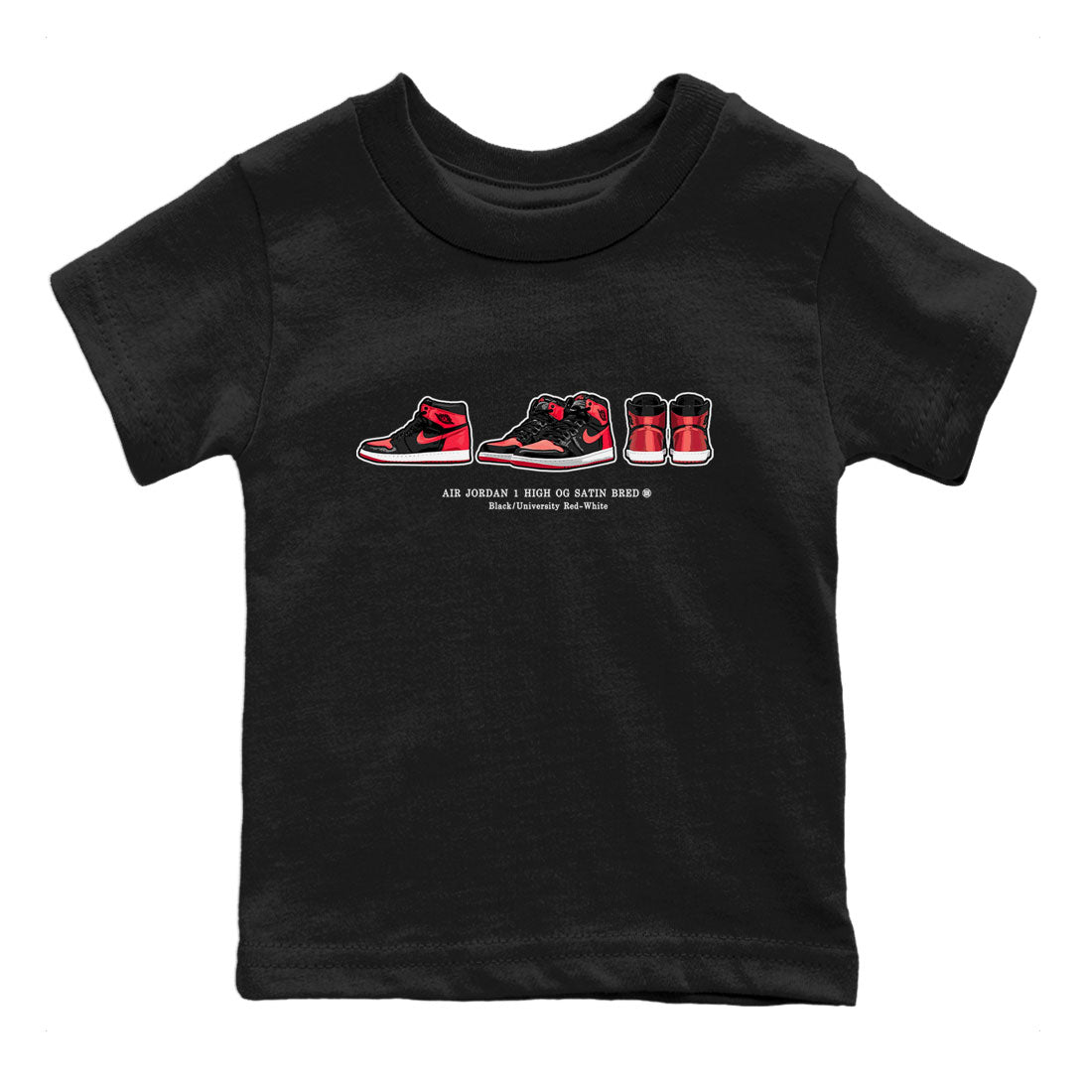 Air Jordan 1 Satin Bred Sneaker Match Tees Sneaker Prelude Streetwear Sneaker Shirt Air Jordan 1 Satin Bred Drip Gear Zone Sneaker Matching Clothing Kids, Youth, Baby Clothing Black 2