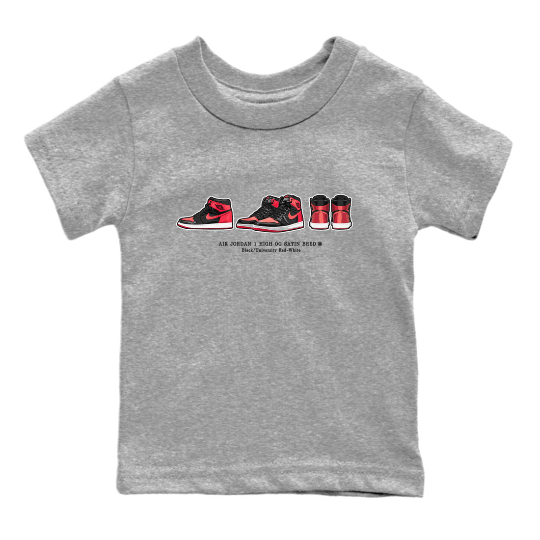 Air Jordan 1 Satin Bred Sneaker Match Tees Sneaker Prelude Streetwear Sneaker Shirt Air Jordan 1 Satin Bred Drip Gear Zone Sneaker Matching Clothing Kids, Youth, Baby Clothing Heather Grey 2