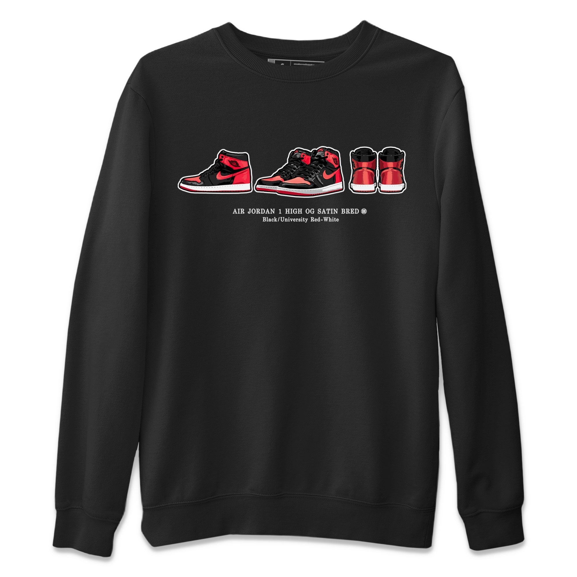 Air Jordan 1 Satin Bred Sneaker Match Tees Sneaker Prelude Streetwear Sneaker Shirt Air Jordan 1 Satin Bred Drip Gear Zone Sneaker Matching Clothing Short Sleeve T-Shirt Black 2