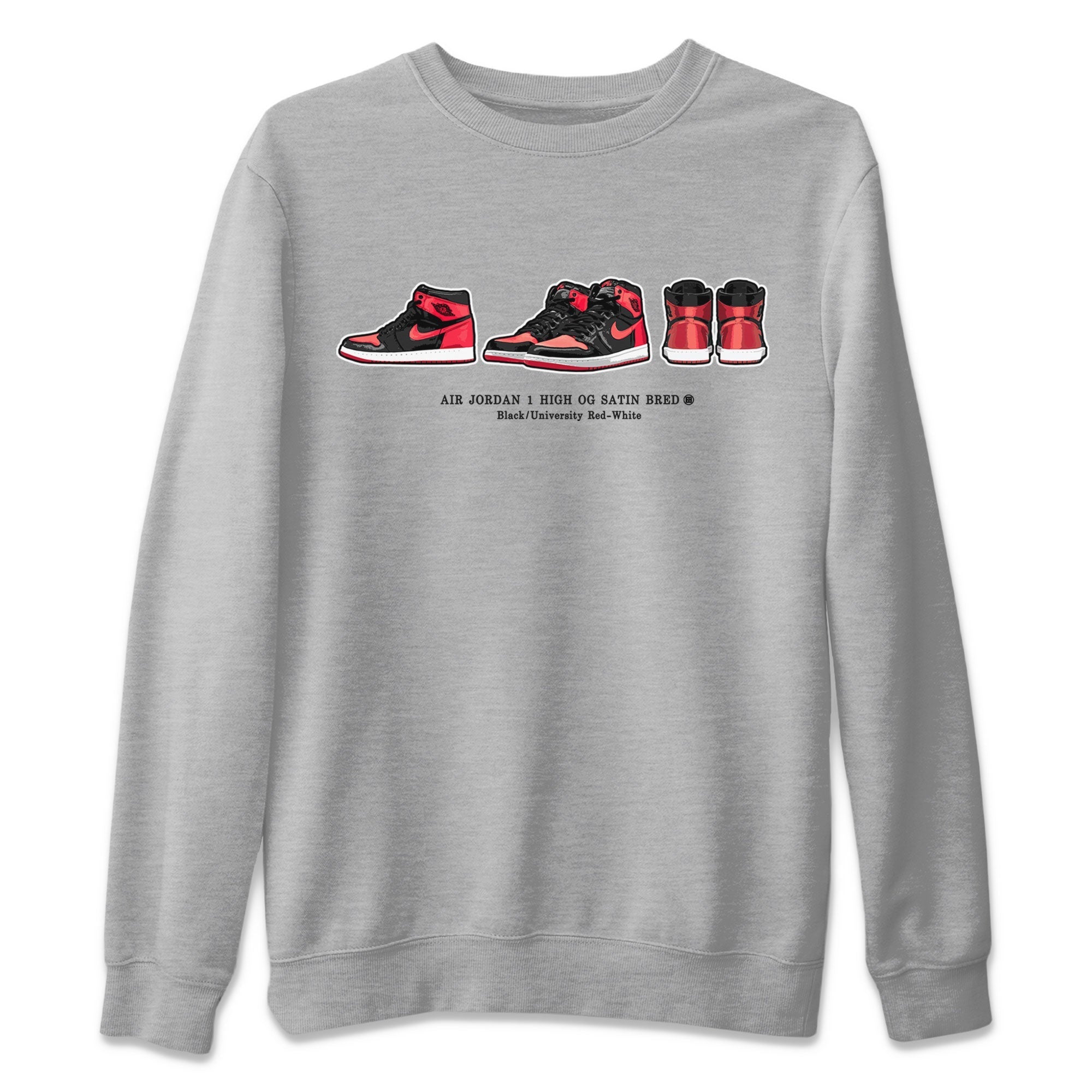 Air Jordan 1 Satin Bred Sneaker Match Tees Sneaker Prelude Streetwear Sneaker Shirt Air Jordan 1 Satin Bred Drip Gear Zone Sneaker Matching Clothing Short Sleeve T-Shirt Heather Grey 2