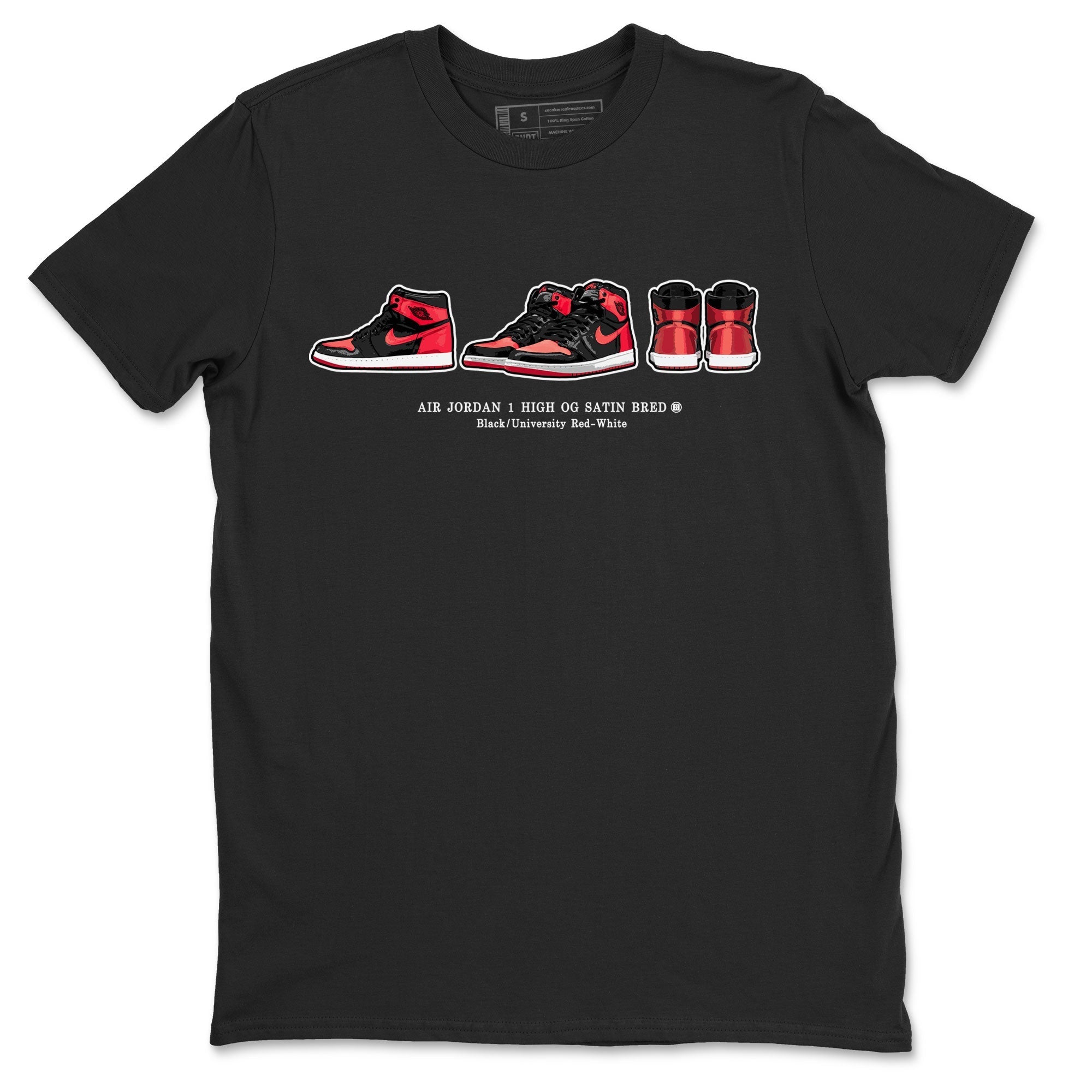 Air Jordan 1 Satin Bred Sneaker Match Tees Sneaker Prelude Streetwear Sneaker Shirt Air Jordan 1 Satin Bred Drip Gear Zone Sneaker Matching Clothing Short Sleeve T-Shirt Black 2