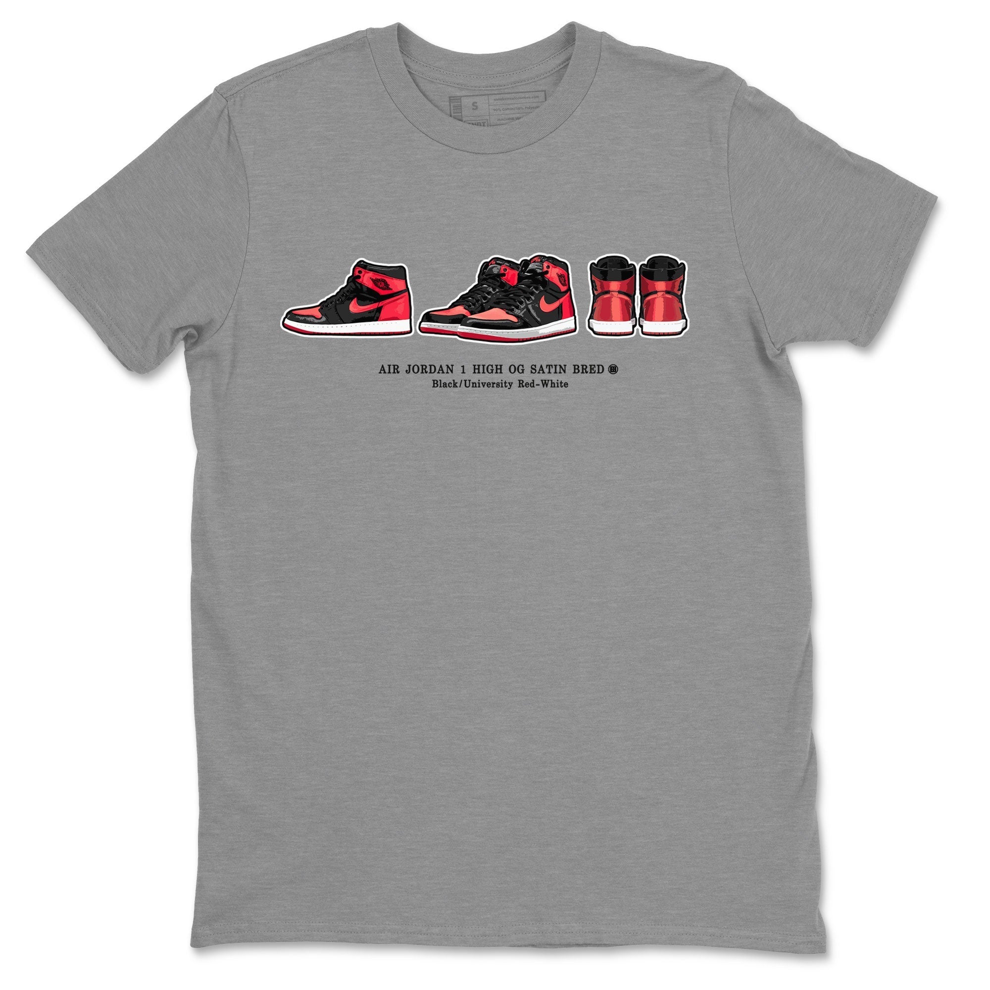 Air Jordan 1 Satin Bred Sneaker Match Tees Sneaker Prelude Streetwear Sneaker Shirt Air Jordan 1 Satin Bred Drip Gear Zone Sneaker Matching Clothing Short Sleeve T-Shirt Heather Grey 2