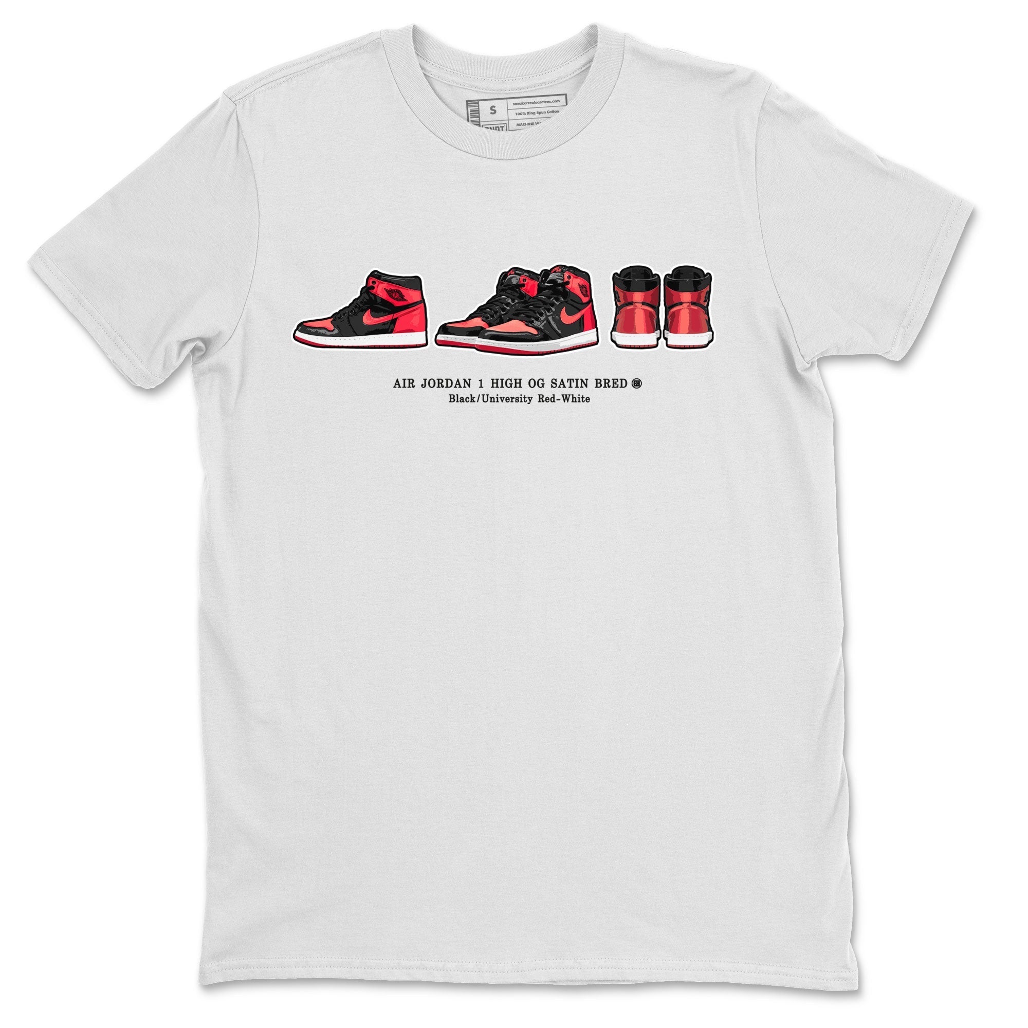 Air Jordan 1 Satin Bred Sneaker Match Tees Sneaker Prelude Streetwear Sneaker Shirt Air Jordan 1 Satin Bred Drip Gear Zone Sneaker Matching Clothing Short Sleeve T-Shirt White 2