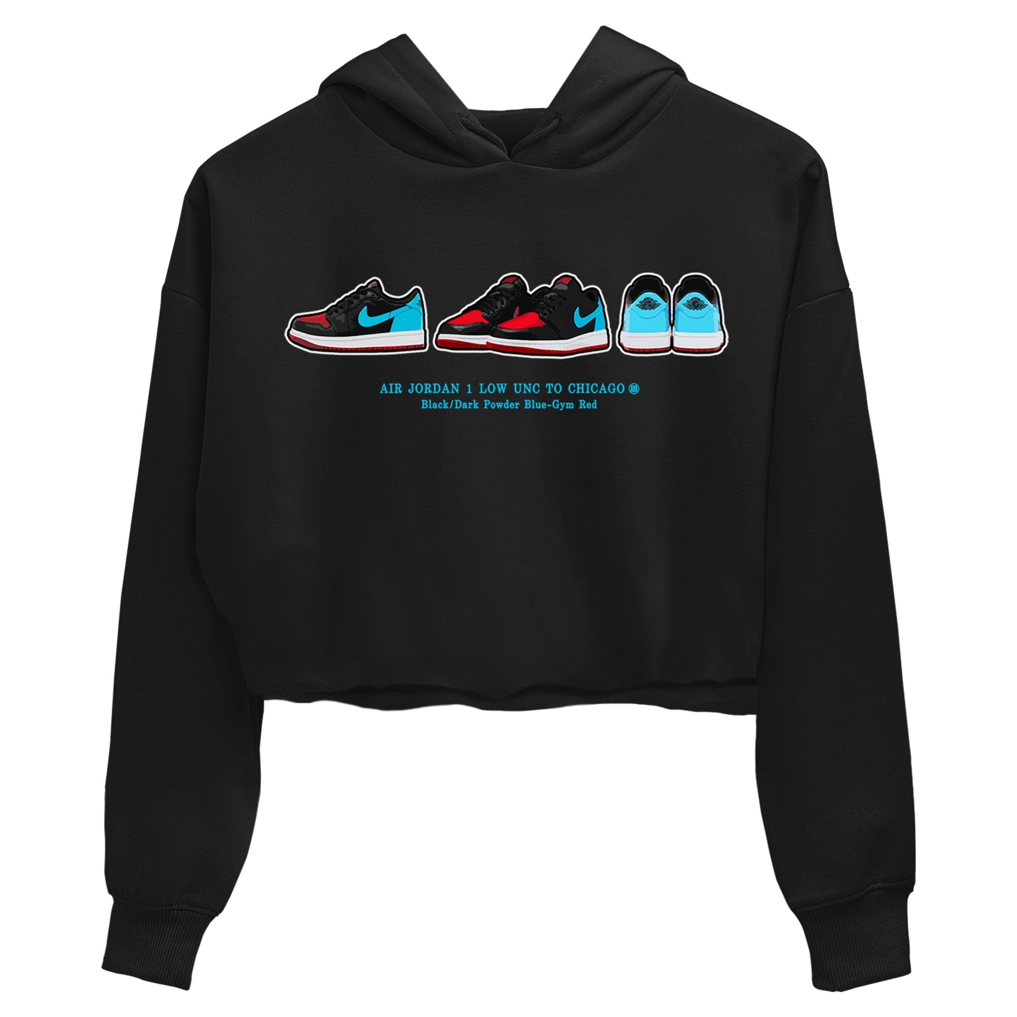 Air Jordan 1 UNC to Chicago Sneaker Match Tees Sneaker Prelude Streetwear Sneaker Shirt Jordan 1 Low OG WMNS UNC to Chicago Drip Gear Zone Sneaker Matching Clothing Women's Shirts Black 2