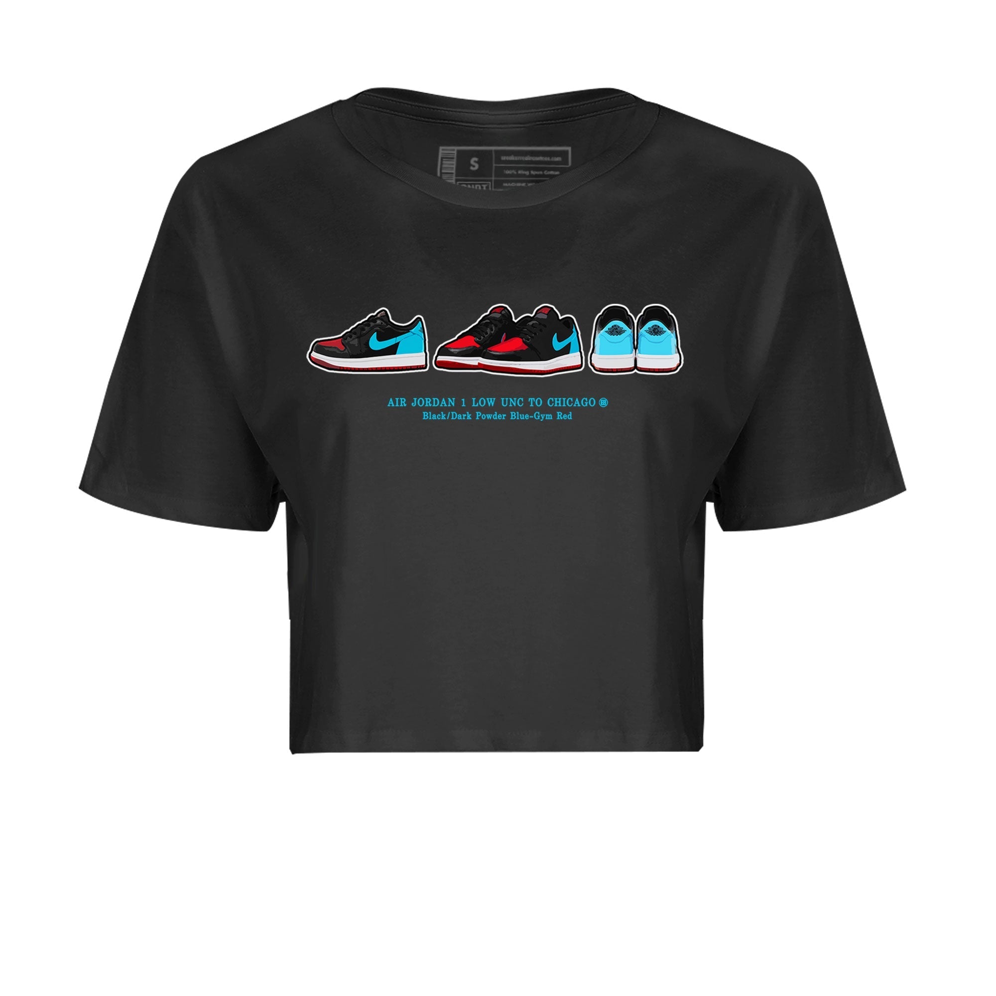 Air Jordan 1 UNC to Chicago Sneaker Match Tees Sneaker Prelude Streetwear Sneaker Shirt Jordan 1 Low OG WMNS UNC to Chicago Drip Gear Zone Sneaker Matching Clothing Women's Shirts Black 2