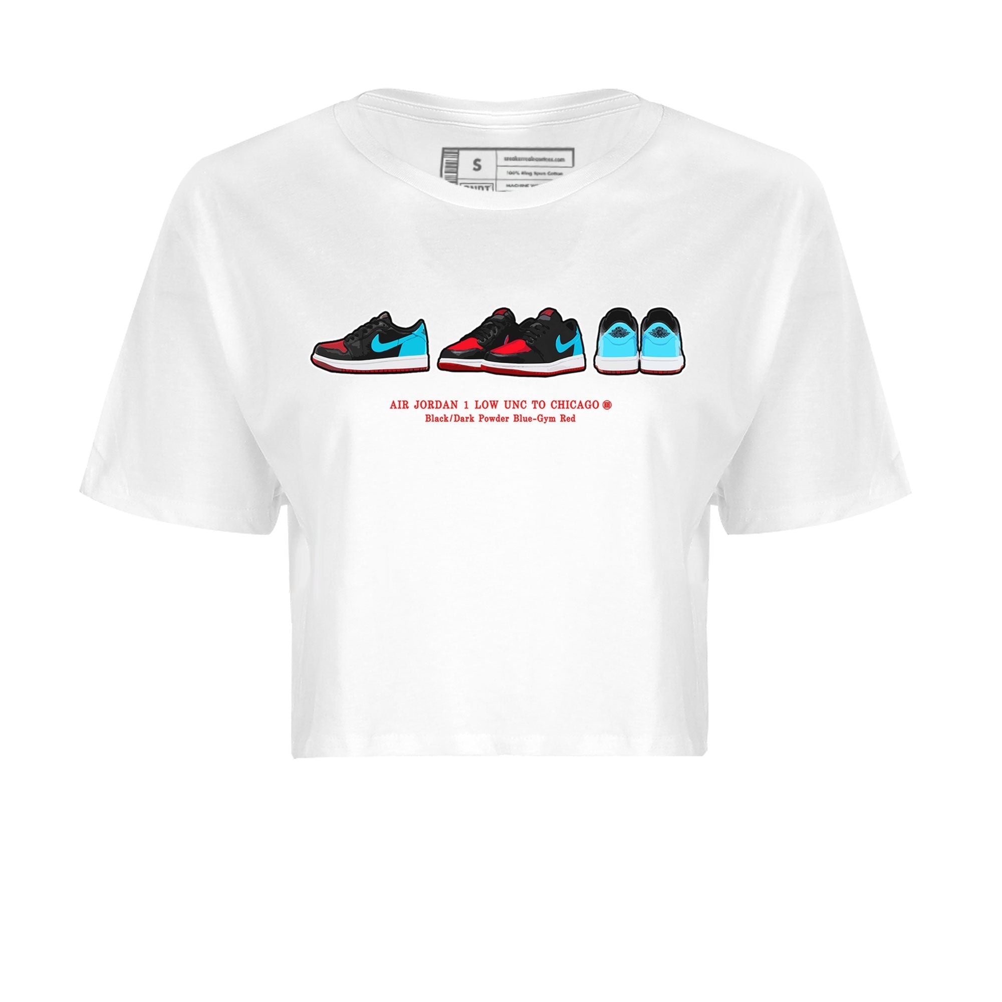 Air Jordan 1 UNC to Chicago Sneaker Match Tees Sneaker Prelude Streetwear Sneaker Shirt Jordan 1 Low OG WMNS UNC to Chicago Drip Gear Zone Sneaker Matching Clothing Women's Shirts White 2