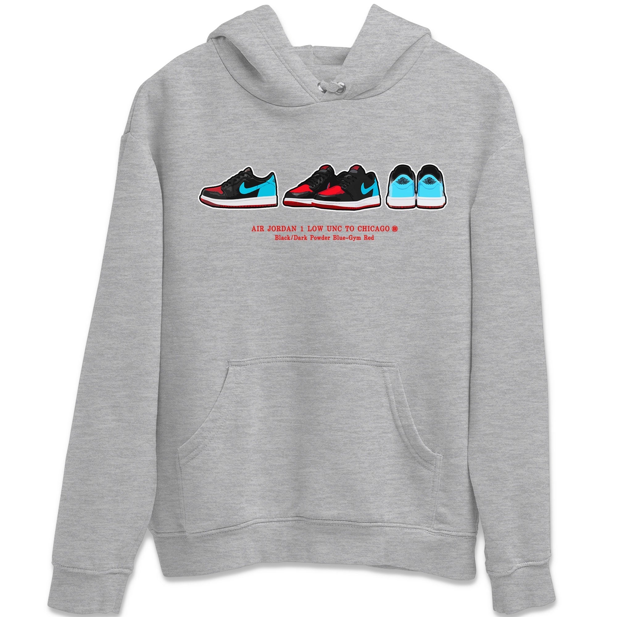 Air Jordan 1 UNC to Chicago Sneaker Match Tees Sneaker Prelude Streetwear Sneaker Shirt Jordan 1 Low OG WMNS UNC to Chicago Drip Gear Zone Sneaker Matching Clothing Unisex Shirts Heather Grey 2