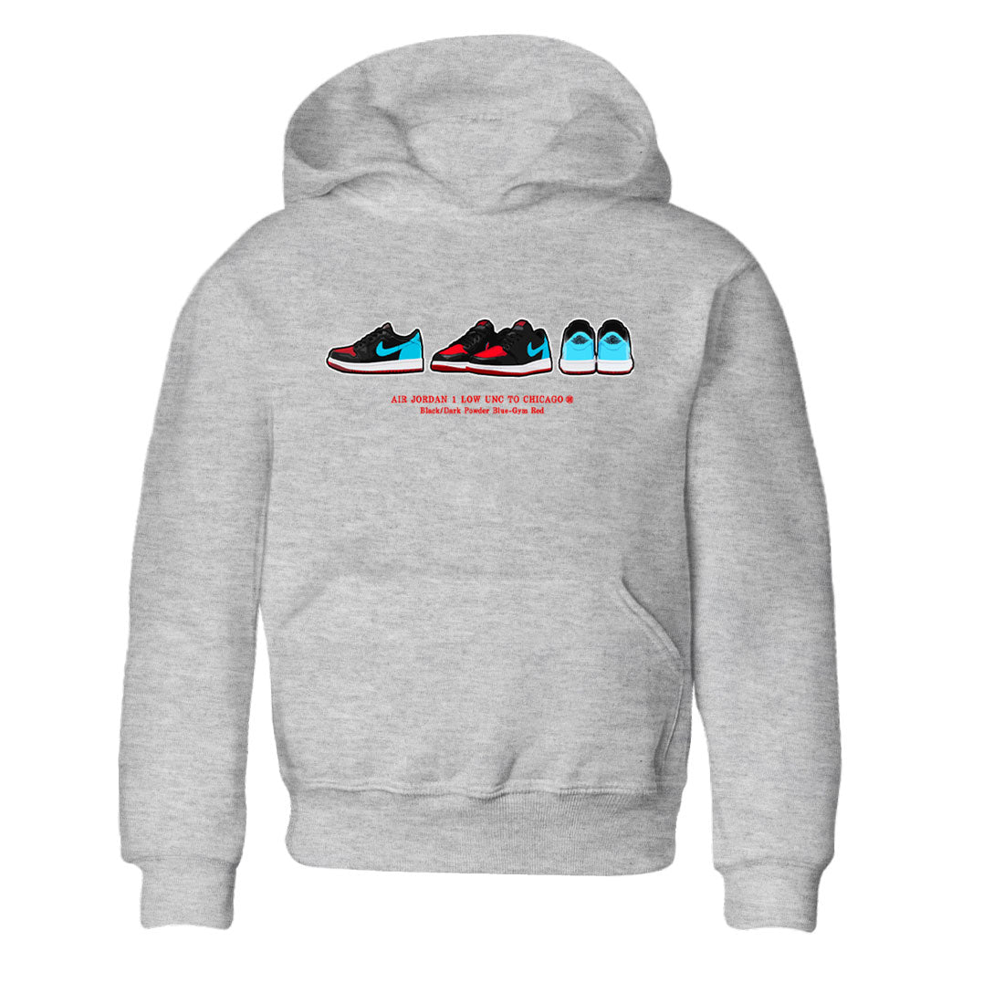 Air Jordan 1 UNC to Chicago Sneaker Match Tees Sneaker Prelude Streetwear Sneaker Shirt Jordan 1 Low OG WMNS UNC to Chicago Drip Gear Zone Sneaker Matching Clothing Kids and Baby Youth Shirts Heather Grey 2
