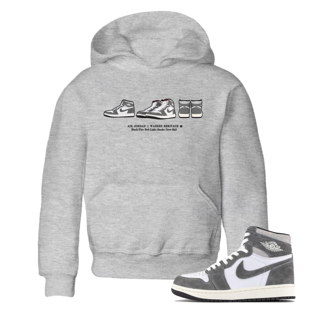 Air Jordan 1 Washed Heritage Sneaker Match Tees Sneaker Prelude t shirt Air Jordan 1 Washed Heritage Sneaker Release Tees Kids Shirts Heather Grey 1