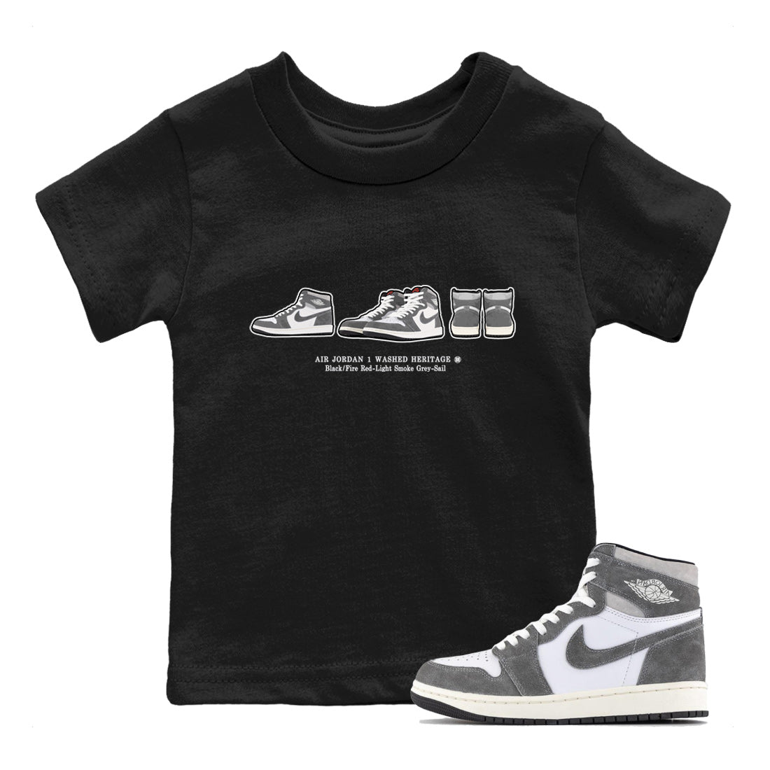 Air Jordan 1 Washed Heritage Sneaker Match Tees Sneaker Prelude t shirt Air Jordan 1 Washed Heritage Sneaker Release Tees Kids Shirts Black 1