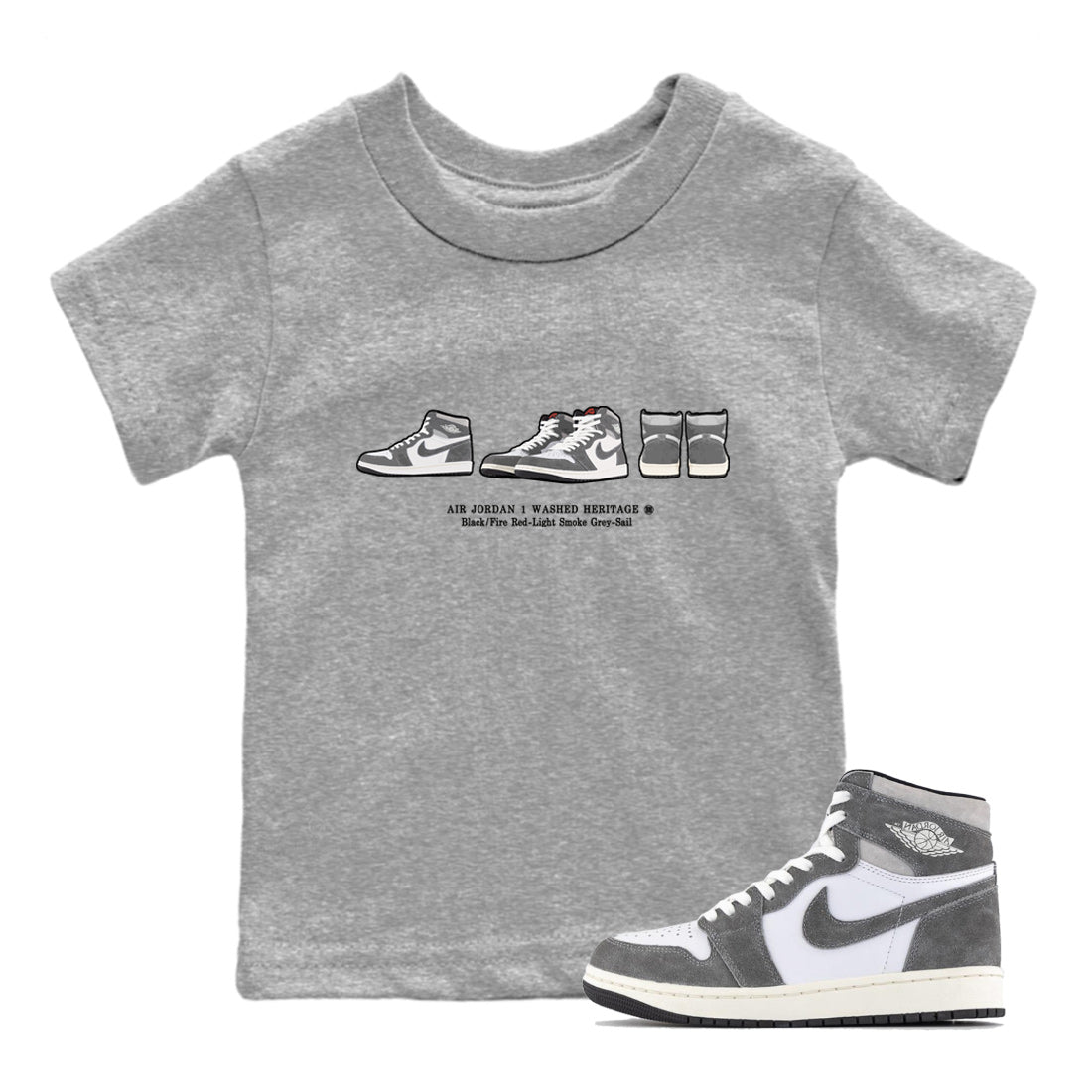 Air Jordan 1 Washed Heritage Sneaker Prelude Baby and Kids t shirt Air Jordan 1 Washed Heritage Kids t shirt Size Chart