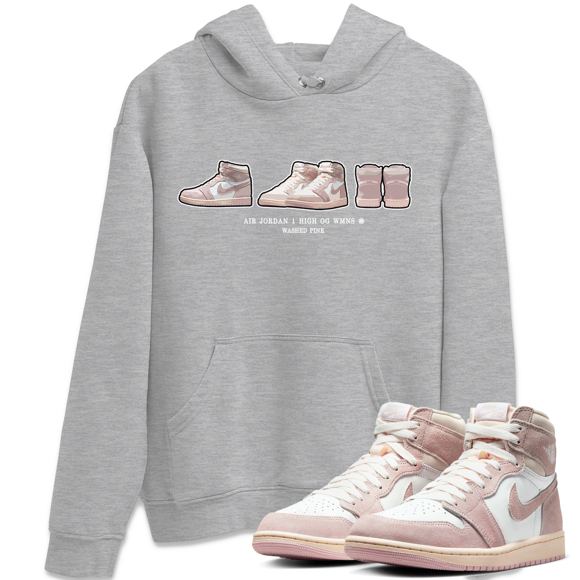 Air Jordan 1 Washed Pink Sneaker Match Tees Sneaker Prelude Streetwear Sneaker Shirt Air Jordan 1 High OG WMNS Washed Pink Sneaker Release Tees Unisex Shirts Heather Grey 1