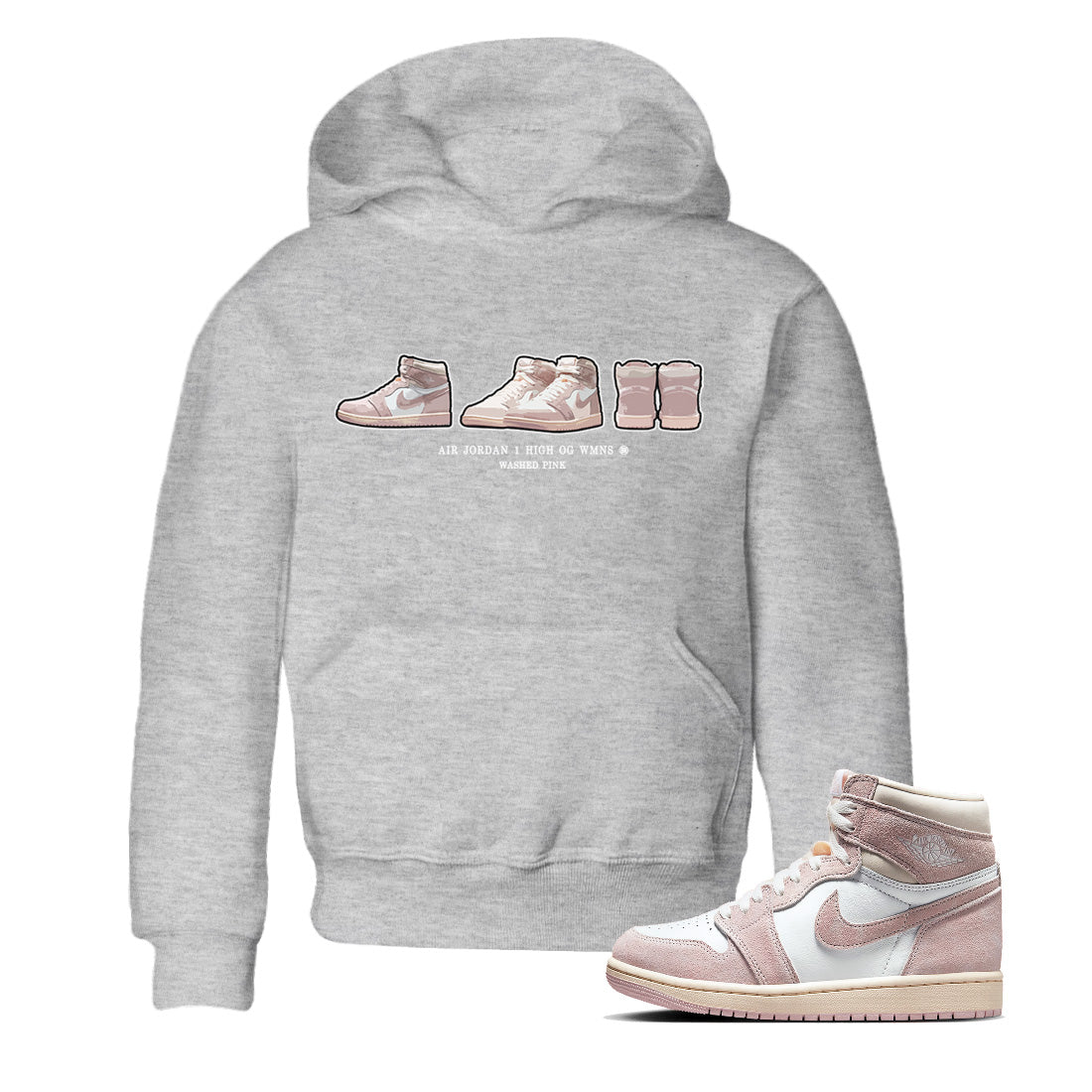 Air Jordan 1 Washed Pink Sneaker Match Tees Sneaker Prelude Streetwear Sneaker Shirt Air Jordan 1 High OG WMNS Washed Pink Sneaker Release Tees Kids Shirts Heather Grey 1