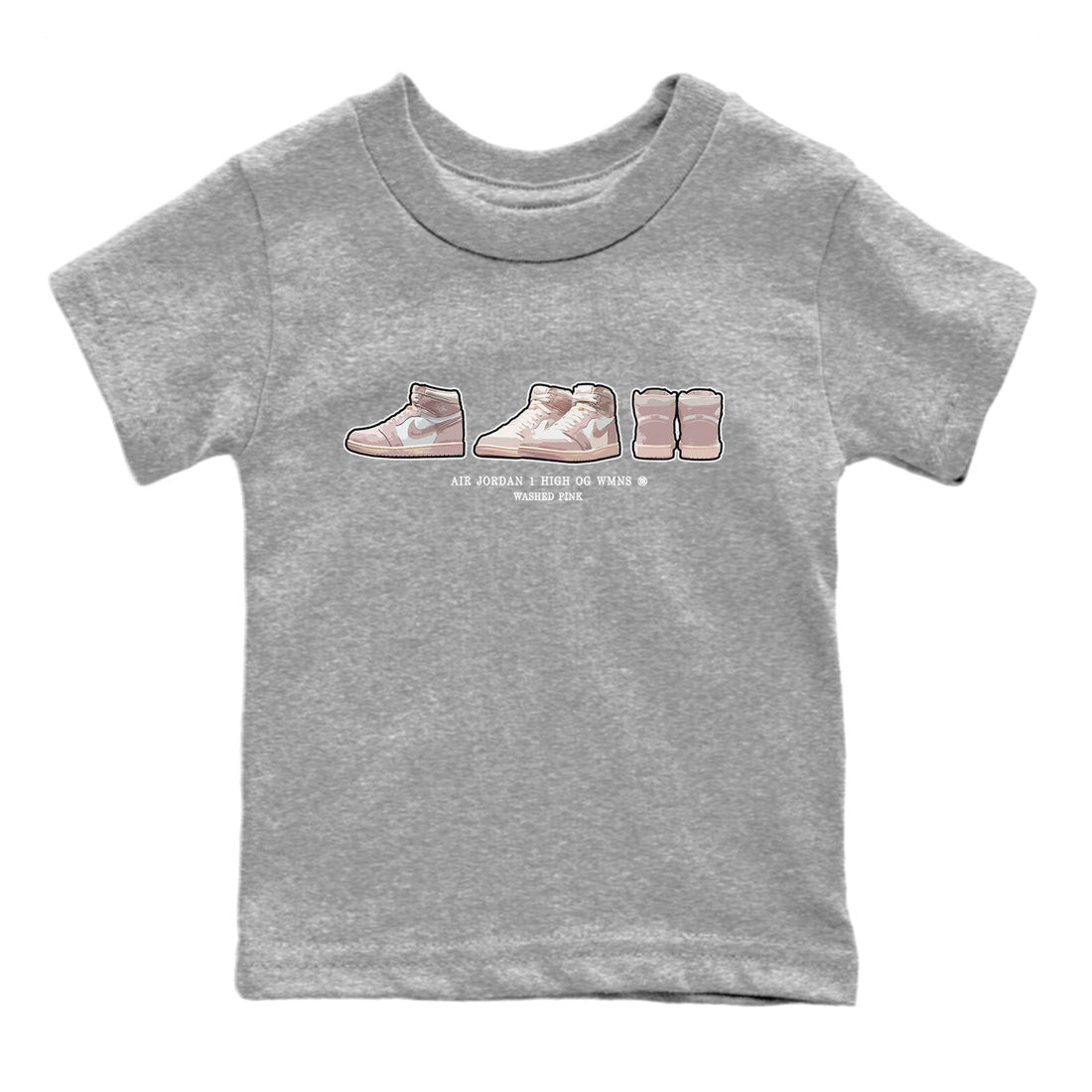 Air Jordan 1 Washed Pink Sneaker Match Tees Sneaker Prelude Streetwear Sneaker Shirt Air Jordan 1 High OG WMNS Washed Pink Sneaker Release Tees Kids Shirts Heather Grey 2