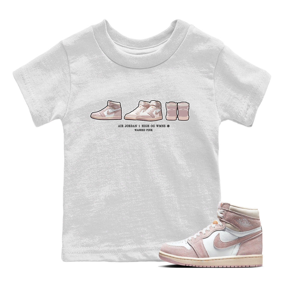 Air Jordan 1 Washed Pink Sneaker Match Tees Sneaker Prelude Streetwear Sneaker Shirt Air Jordan 1 High OG WMNS Washed Pink Sneaker Release Tees Kids Shirts White 1