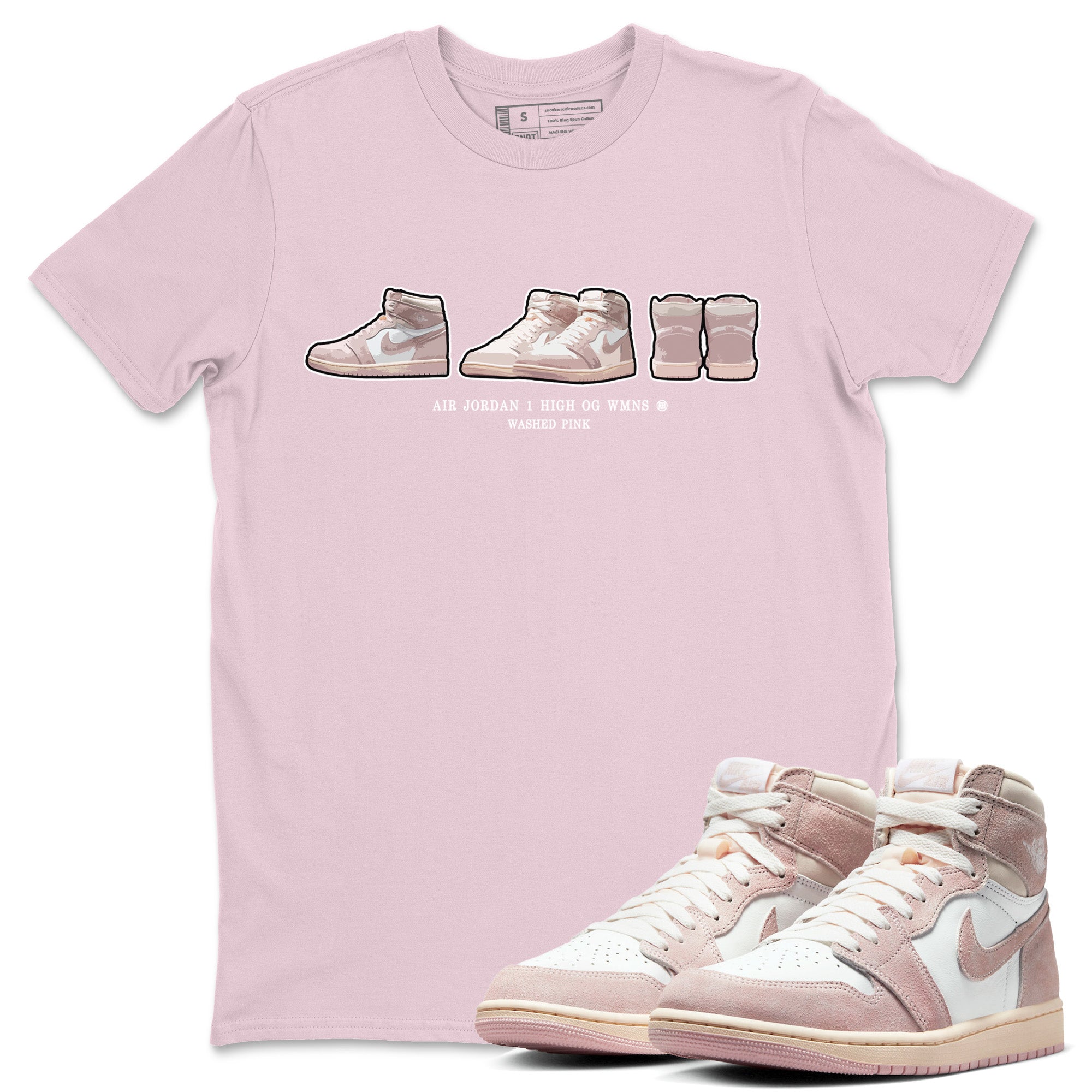 Air Jordan 1 Washed Pink Sneaker Prelude Crew Neck Streetwear Sneaker Shirt Air Jordan 1 High OG WMNS Washed Pink Sneaker T-Shirts Washing and Care Tip