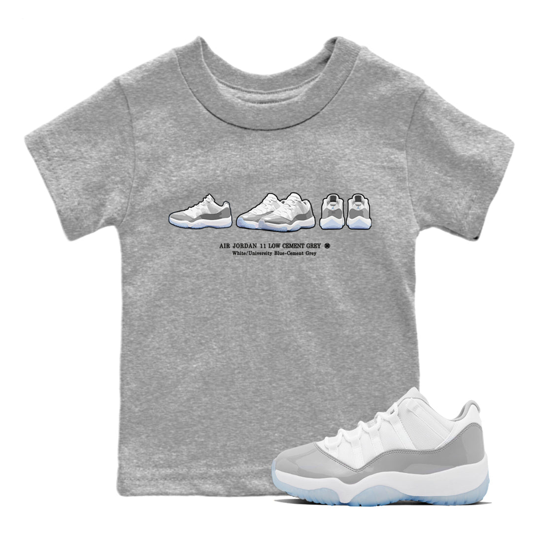 Air Jordan 11 White Cement Sneaker Match Tees Sneaker Prelude Streetwear Sneaker Shirt Air Jordan 11 Cement Grey Sneaker Release Tees Kids Shirts Heather Grey 1