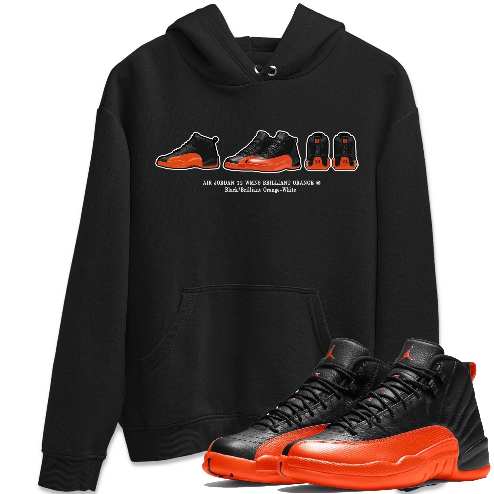 Air Jordan 12 Brilliant Orange Sneaker Match Tees Sneaker Prelude t shirt Air Jordan 12 WMNS Brilliant Orange Streetwear Sneaker Shirt Unisex Shirts Black 1
