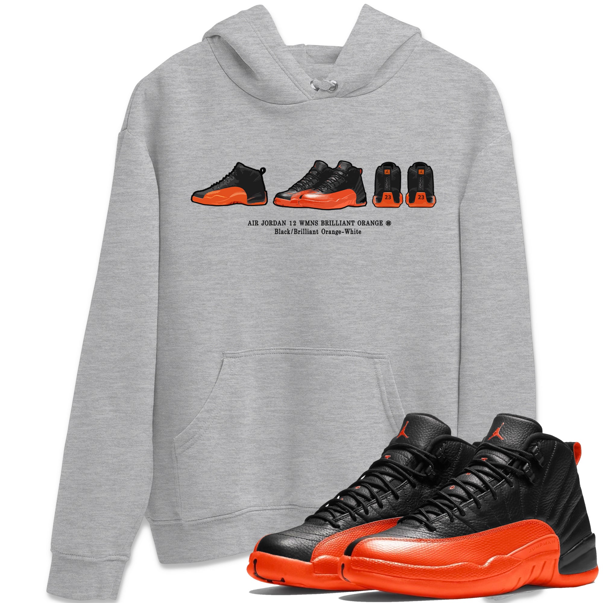 Air Jordan 12 Brilliant Orange Sneaker Match Tees Sneaker Prelude t shirt Air Jordan 12 WMNS Brilliant Orange Streetwear Sneaker Shirt Unisex Shirts Heather Grey 1