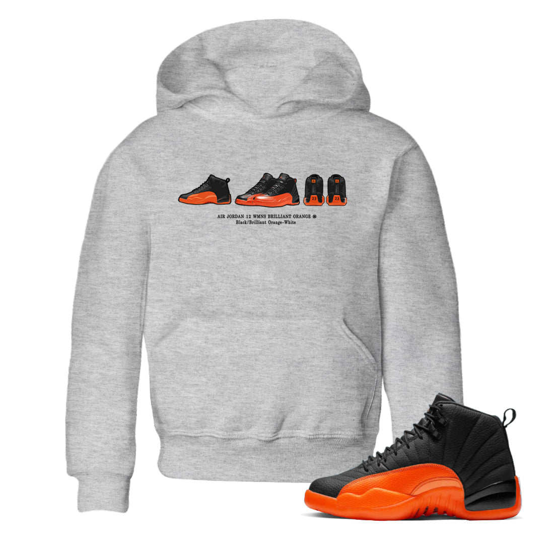 Air Jordan 12 Brilliant Orange Sneaker Match Tees Sneaker Prelude t shirt Air Jordan 12 WMNS Brilliant Orange Streetwear Sneaker Shirt Kids Shirts Heather Grey 1