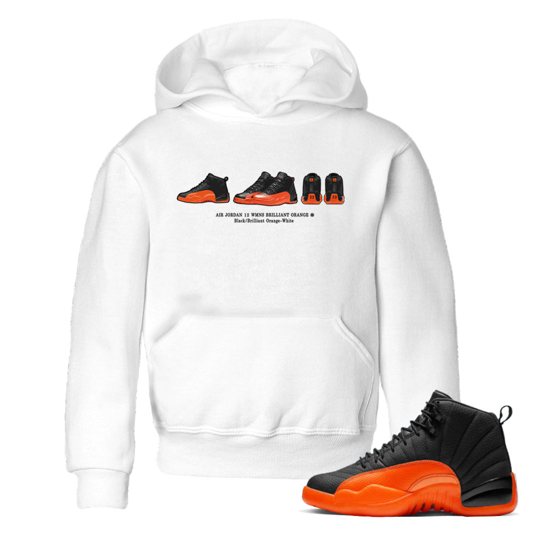 Air Jordan 12 Brilliant Orange Sneaker Match Tees Sneaker Prelude t shirt Air Jordan 12 WMNS Brilliant Orange Streetwear Sneaker Shirt Kids Shirts White 1