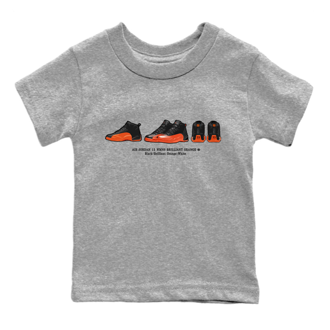 Air Jordan 12 Brilliant Orange Sneaker Match Tees Sneaker Prelude t shirt Air Jordan 12 WMNS Brilliant Orange Streetwear Sneaker Shirt Kids Shirts Heather Grey 2