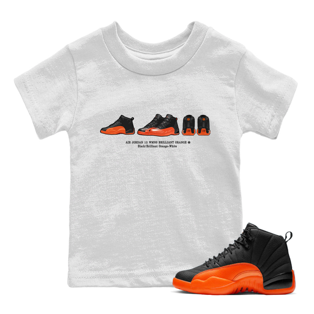 Air Jordan 12 Brilliant Orange Sneaker Match Tees Sneaker Prelude t shirt Air Jordan 12 WMNS Brilliant Orange Streetwear Sneaker Shirt Kids Shirts White 1