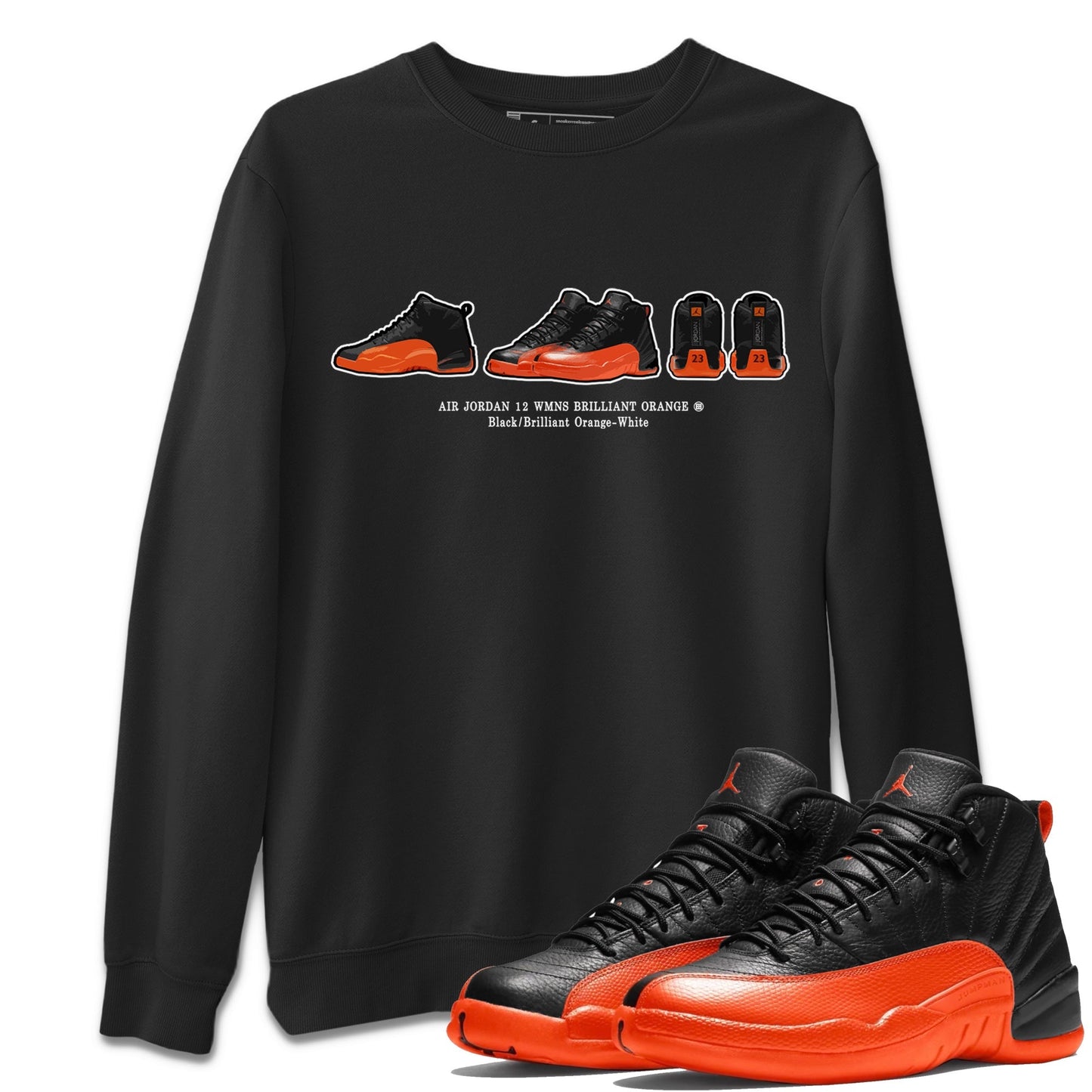 Air Jordan 12 Brilliant Orange Sneaker Match Tees Sneaker Prelude t shirt Air Jordan 12 WMNS Brilliant Orange Streetwear Sneaker Shirt Unisex Shirts Black 1