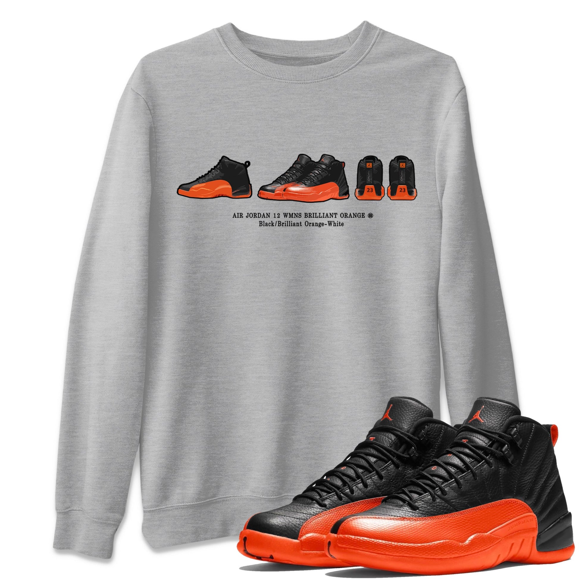 Air Jordan 12 Brilliant Orange Sneaker Match Tees Sneaker Prelude t shirt Air Jordan 12 WMNS Brilliant Orange Streetwear Sneaker Shirt Unisex Shirts Heather Grey 1
