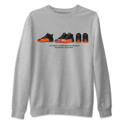 Air Jordan 12 Brilliant Orange Sneaker Match Tees Sneaker Prelude t shirt Air Jordan 12 WMNS Brilliant Orange Streetwear Sneaker Shirt Unisex Shirts Heather Grey 2