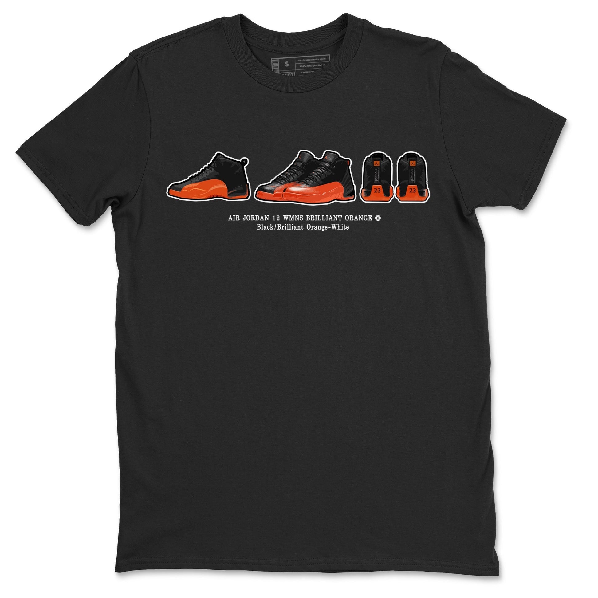 Air Jordan 12 Brilliant Orange Sneaker Match Tees Sneaker Prelude t shirt Air Jordan 12 WMNS Brilliant Orange Streetwear Sneaker Shirt Unisex Shirts Black 2