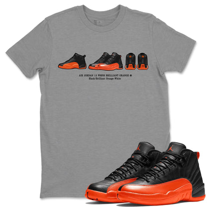 Air Jordan 12 Brilliant Orange Sneaker Prelude Crew Neck t shirt Air Jordan 12 Brilliant Orange Sneaker T-Shirts Size Chart