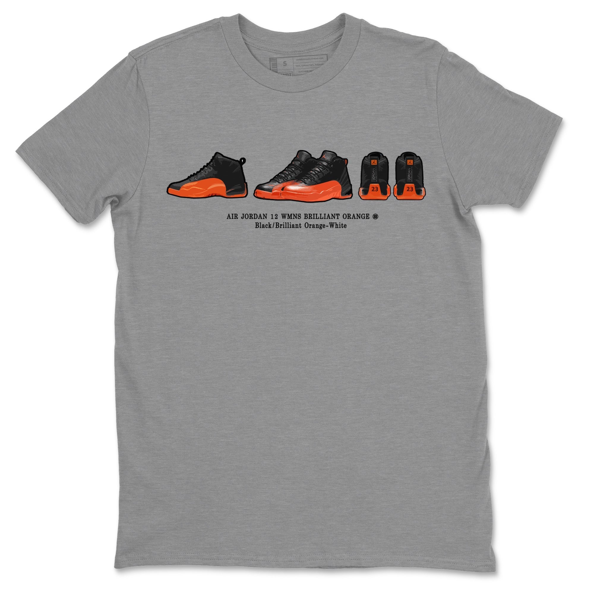 Air Jordan 12 Brilliant Orange Sneaker Match Tees Sneaker Prelude t shirt Air Jordan 12 WMNS Brilliant Orange Streetwear Sneaker Shirt Unisex Shirts Heather Grey 2