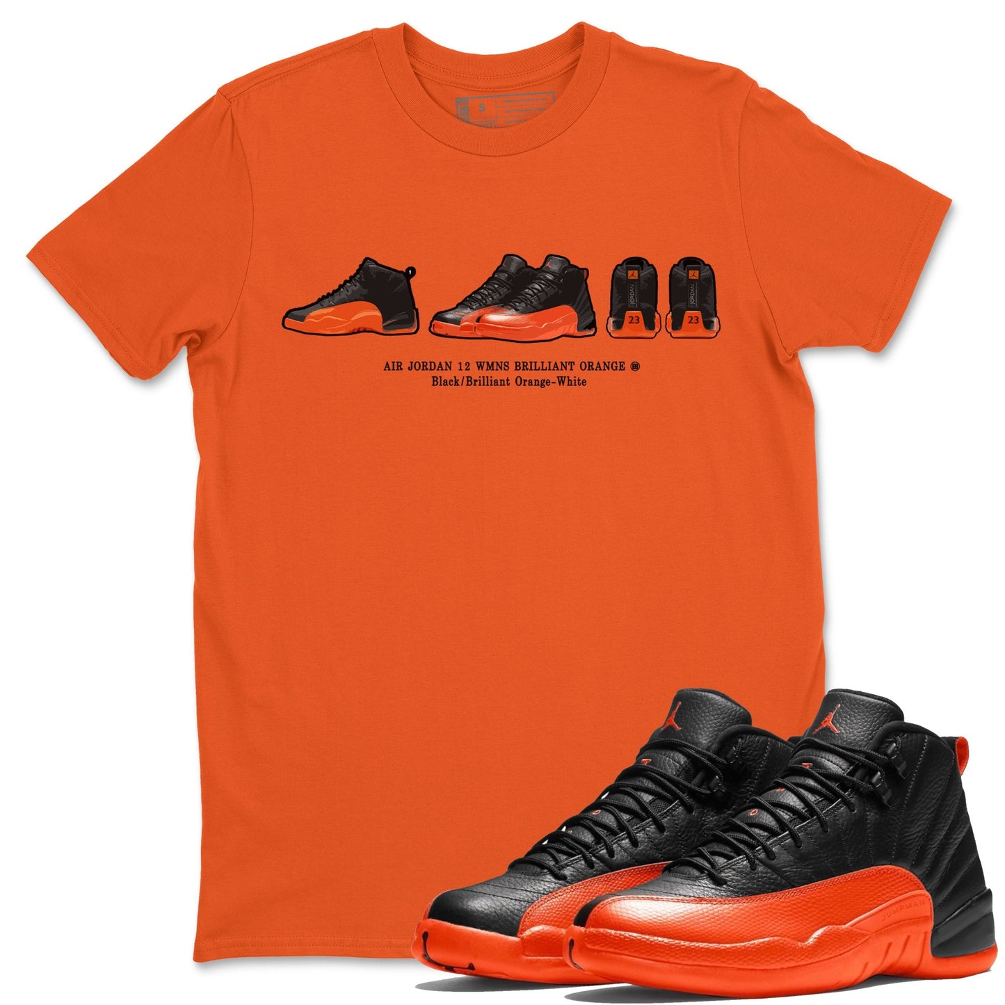 Air Jordan 12 Brilliant Orange Sneaker Prelude Crew Neck t shirt Air Jordan 12 Brilliant Orange Sneaker T-Shirts Washing and Care Tip
