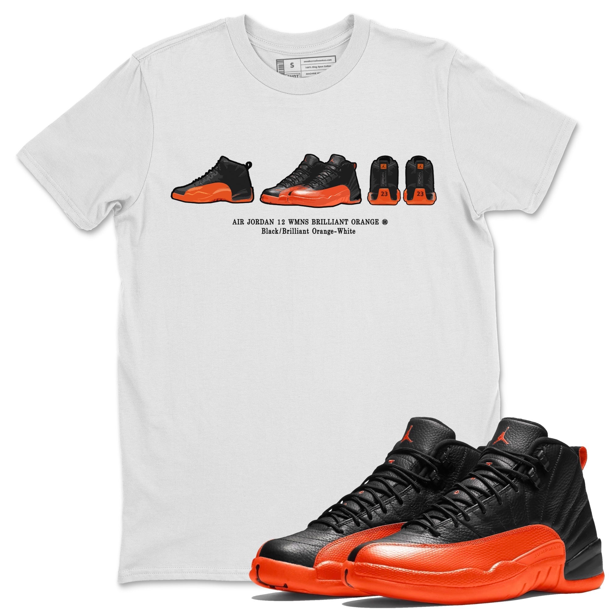 Air Jordan 12 Brilliant Orange Sneaker Match Tees Sneaker Prelude t shirt Air Jordan 12 WMNS Brilliant Orange Streetwear Sneaker Shirt Unisex Shirts White 1