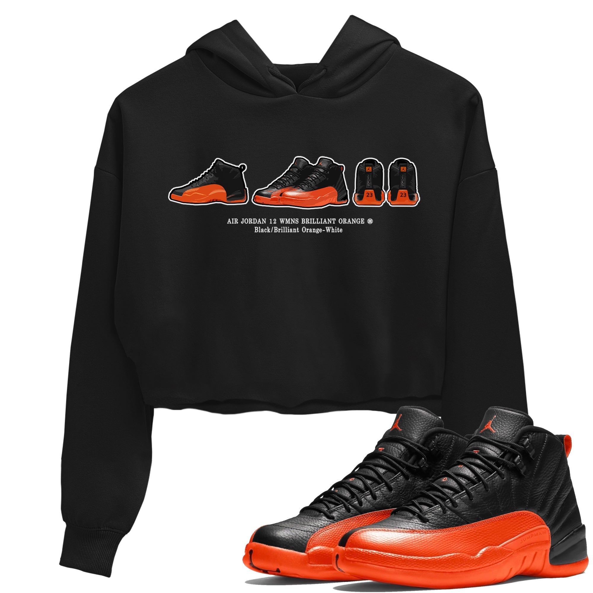 Air Jordan 12 Brilliant Orange Sneaker Match Tees Sneaker Prelude t shirt Air Jordan 12 WMNS Brilliant Orange Streetwear Sneaker Shirt Women's Shirts Black 1