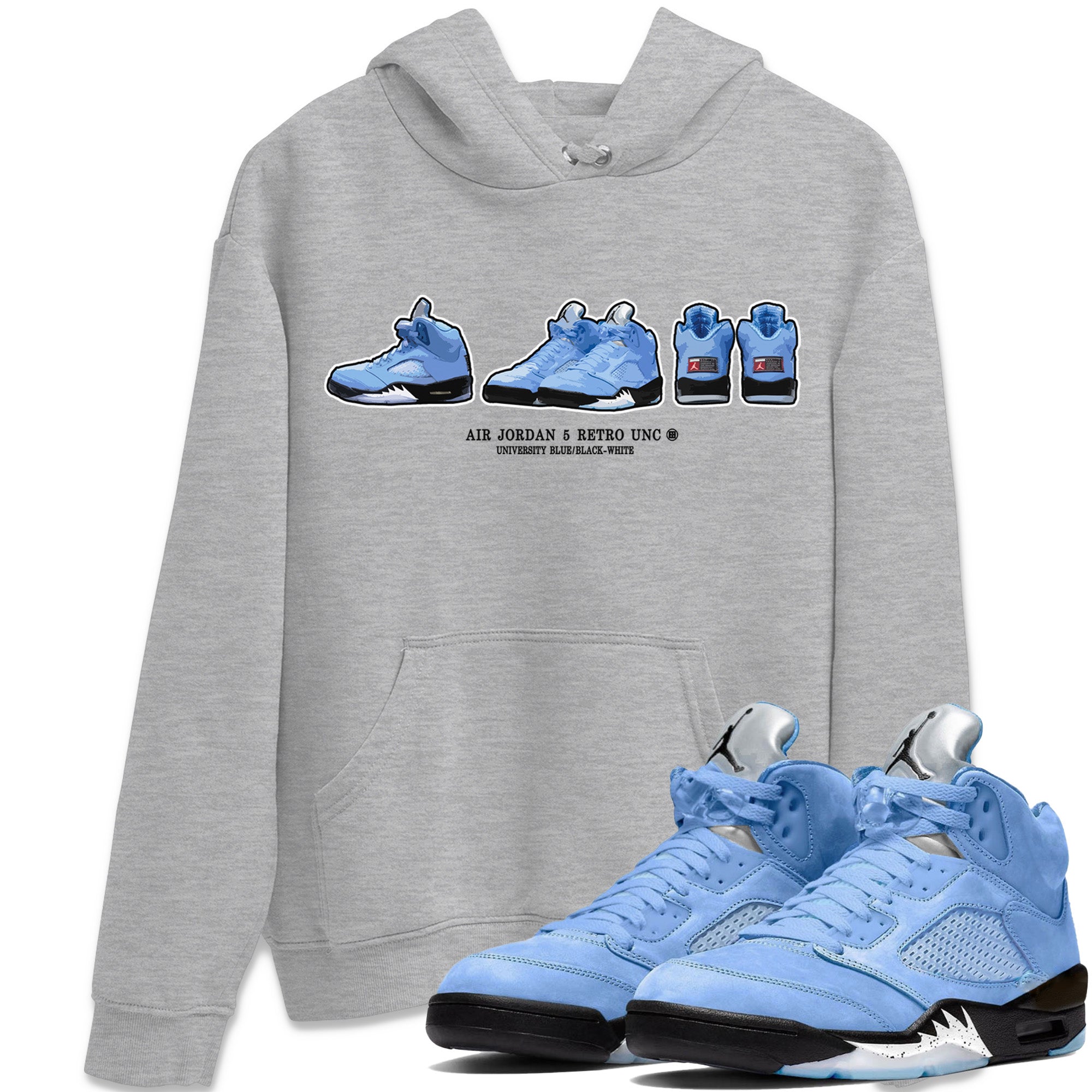 Air Jordan 5 UNC Shirt To Match Jordans Sneaker Prelude Sneaker Tees Air Jordan 5 Retro UNC Drip Gear Zone Sneaker Matching Clothing Unisex Shirts Heather Grey 1