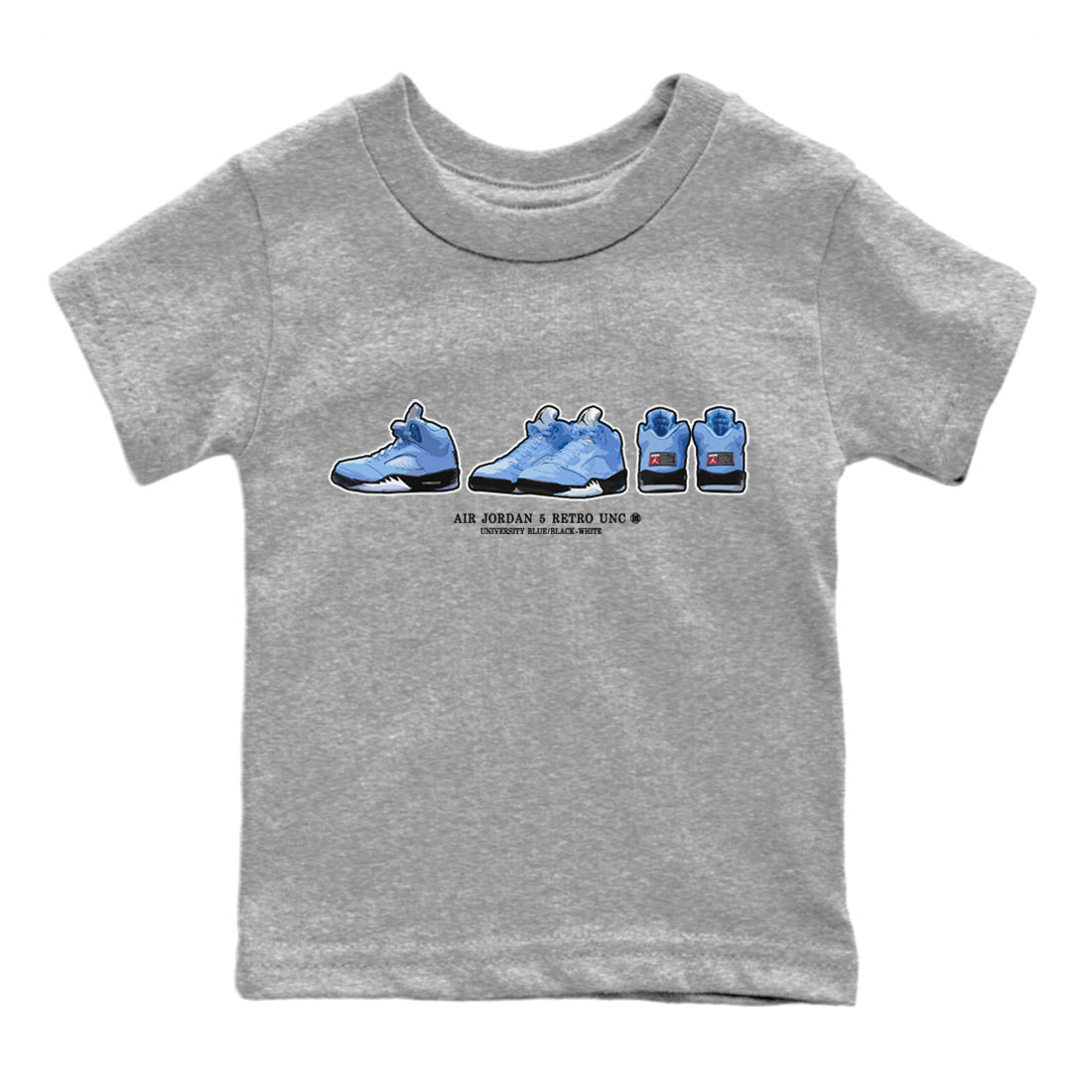 Air Jordan 5 UNC Shirt To Match Jordans Sneaker Prelude Sneaker Tees Air Jordan 5 Retro UNC Drip Gear Zone Sneaker Matching Clothing Kids Shirts Heather Grey 2