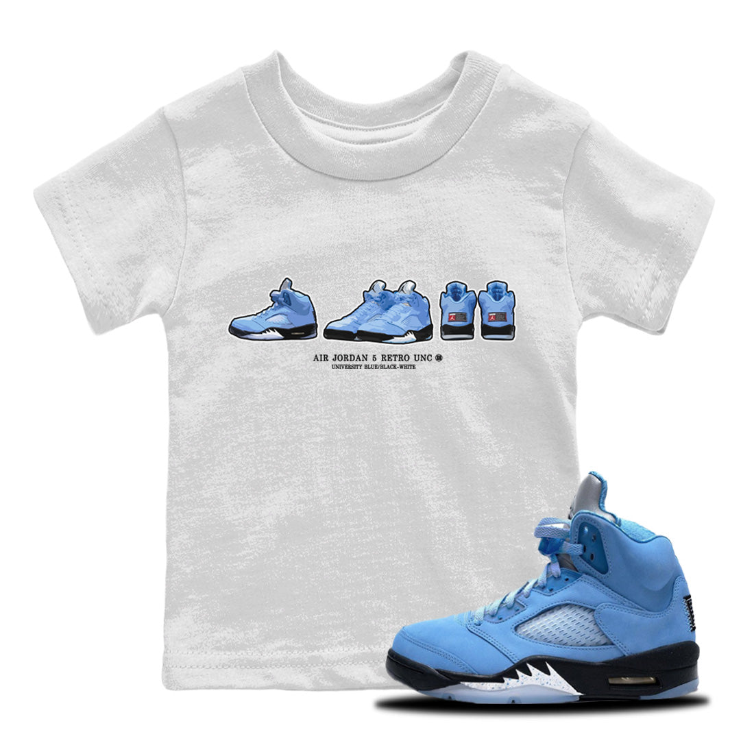 Air Jordan 5 UNC Shirt To Match Jordans Sneaker Prelude Sneaker Tees Air Jordan 5 Retro UNC Drip Gear Zone Sneaker Matching Clothing Kids Shirts White 1
