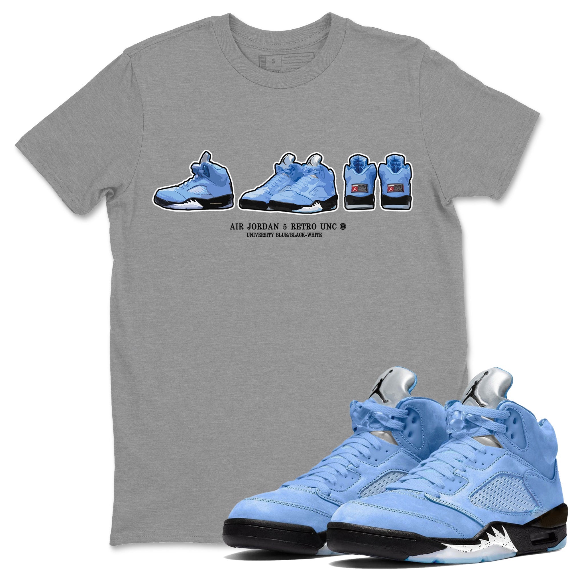 Air Jordan 5 UNC Sneaker Prelude Crew Neck Sneaker Tees Air Jordan 5 Retro UNC Sneaker T-Shirts Size Chart