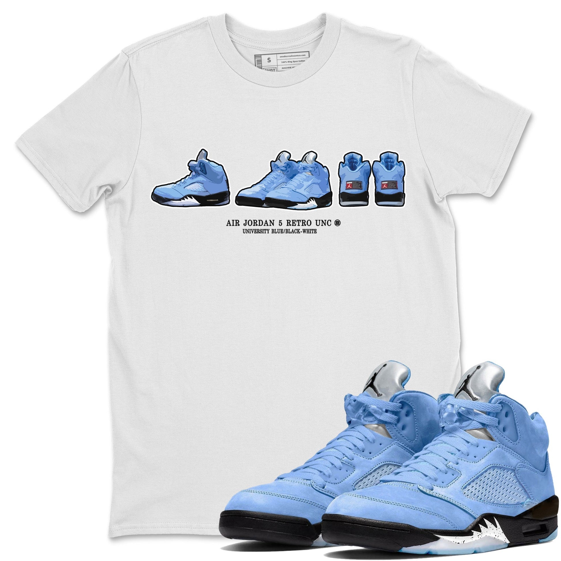 Air Jordan 5 UNC Shirt To Match Jordans Sneaker Prelude Sneaker Tees Air Jordan 5 Retro UNC Drip Gear Zone Sneaker Matching Clothing Unisex Shirts White 1