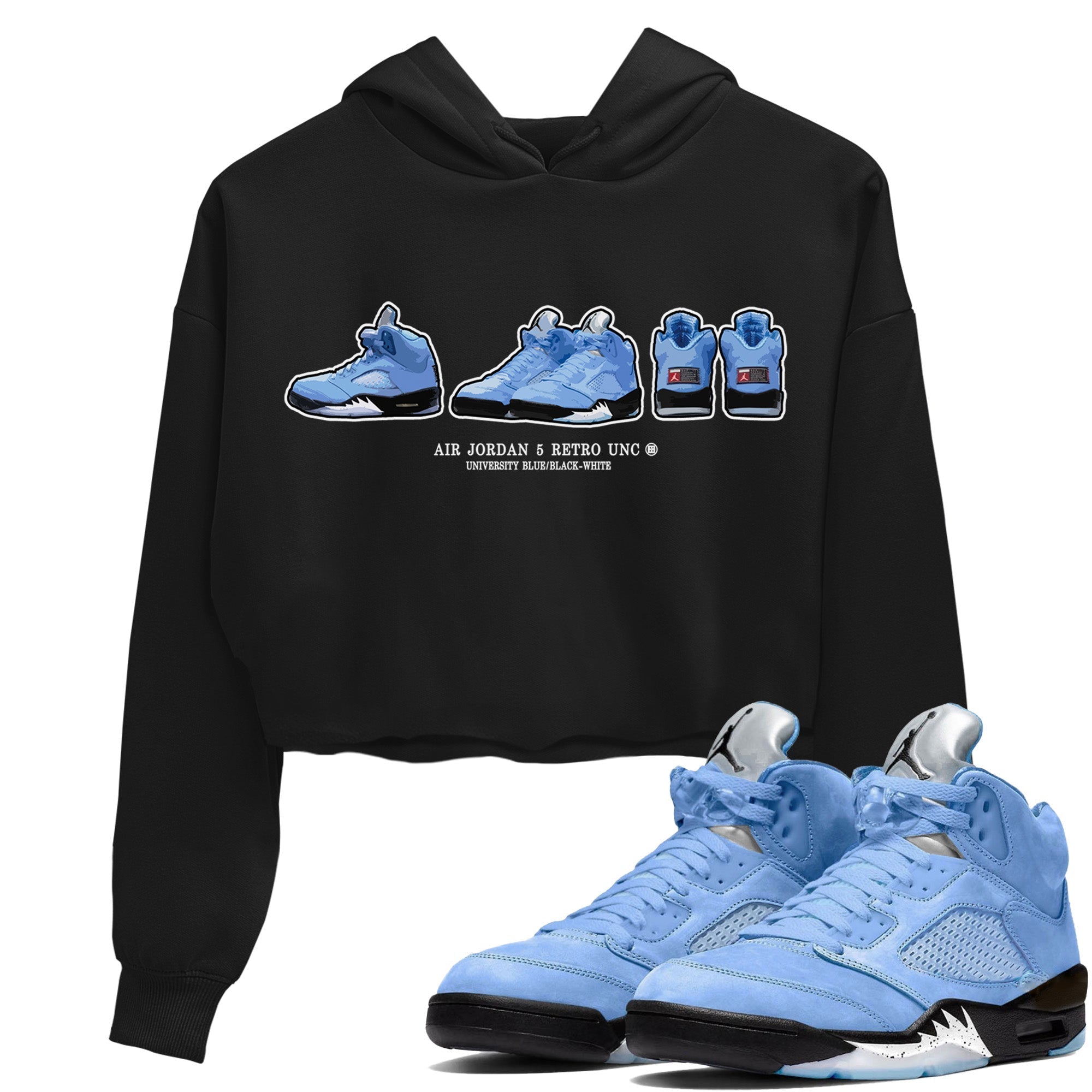 Air Jordan 5 UNC Shirt To Match Jordans Sneaker Prelude Sneaker Tees Air Jordan 5 Retro UNC Drip Gear Zone Sneaker Matching Clothing Women's Shirts Black 1