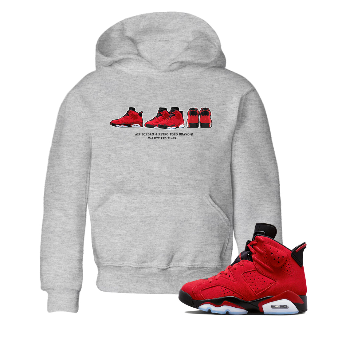 Air Jordan 6 Toro Bravo Sneaker Match Tees Sneaker Prelude Streetwear Sneaker Shirt Air Jordan 6 Toro Tees Kids Shirts Heather Grey 1