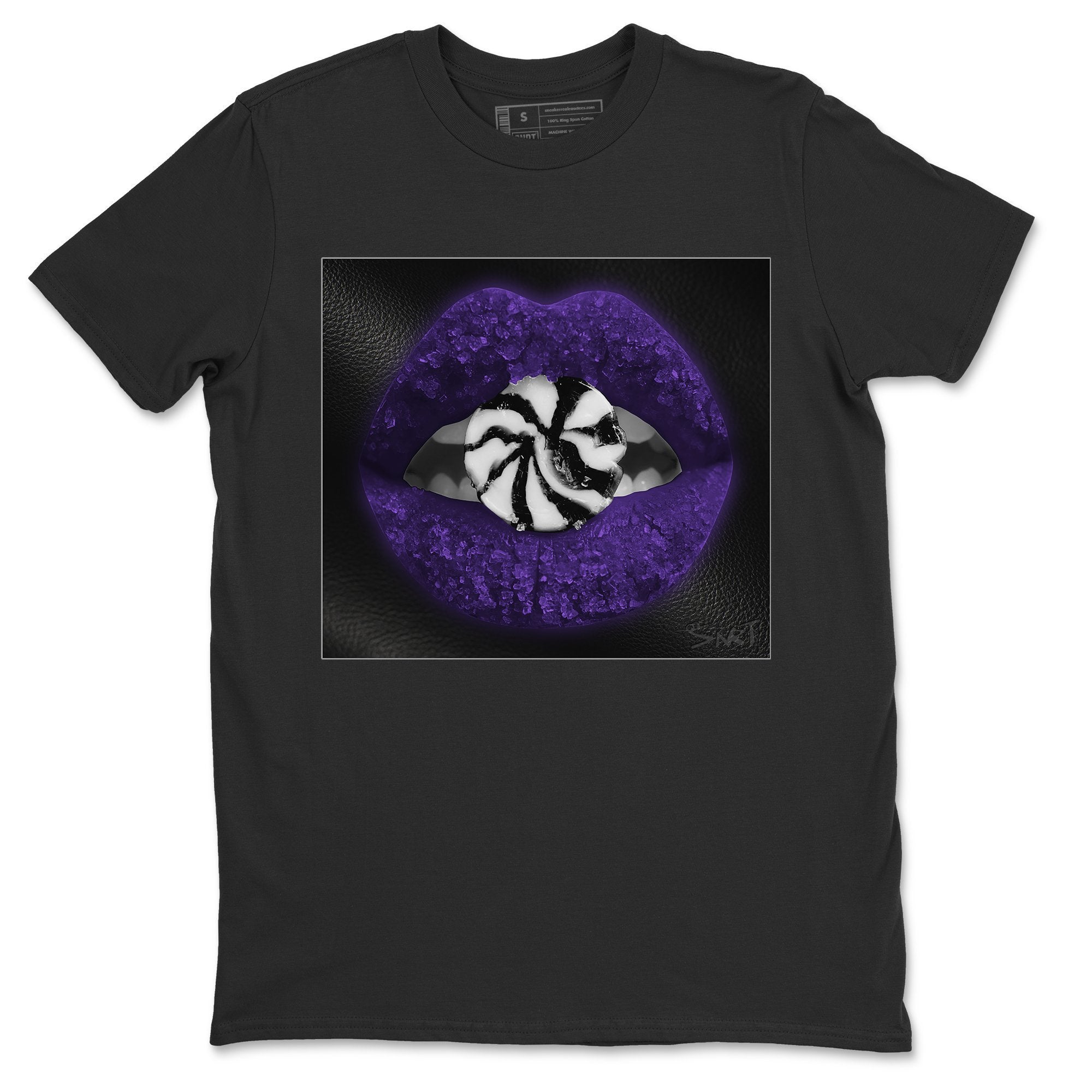 Jordan 1 Court Purple Sneaker Matching T-Shirt Lips Candy Sneaker Tees Jordan 1 Court Purple Sneaker Release Tees Crew Neck Tees