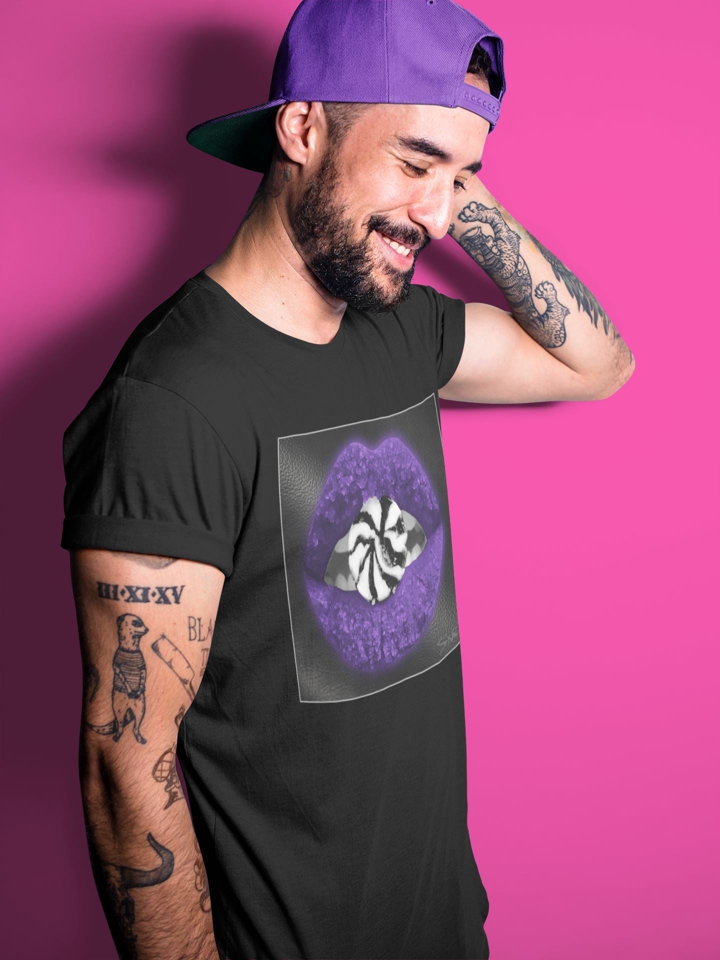 Jordan 1 Court Purple Sneaker Matching T-Shirt Lips Candy Sneaker Tees Jordan 1 Court Purple Sneaker Release Tees Crew Neck Tees