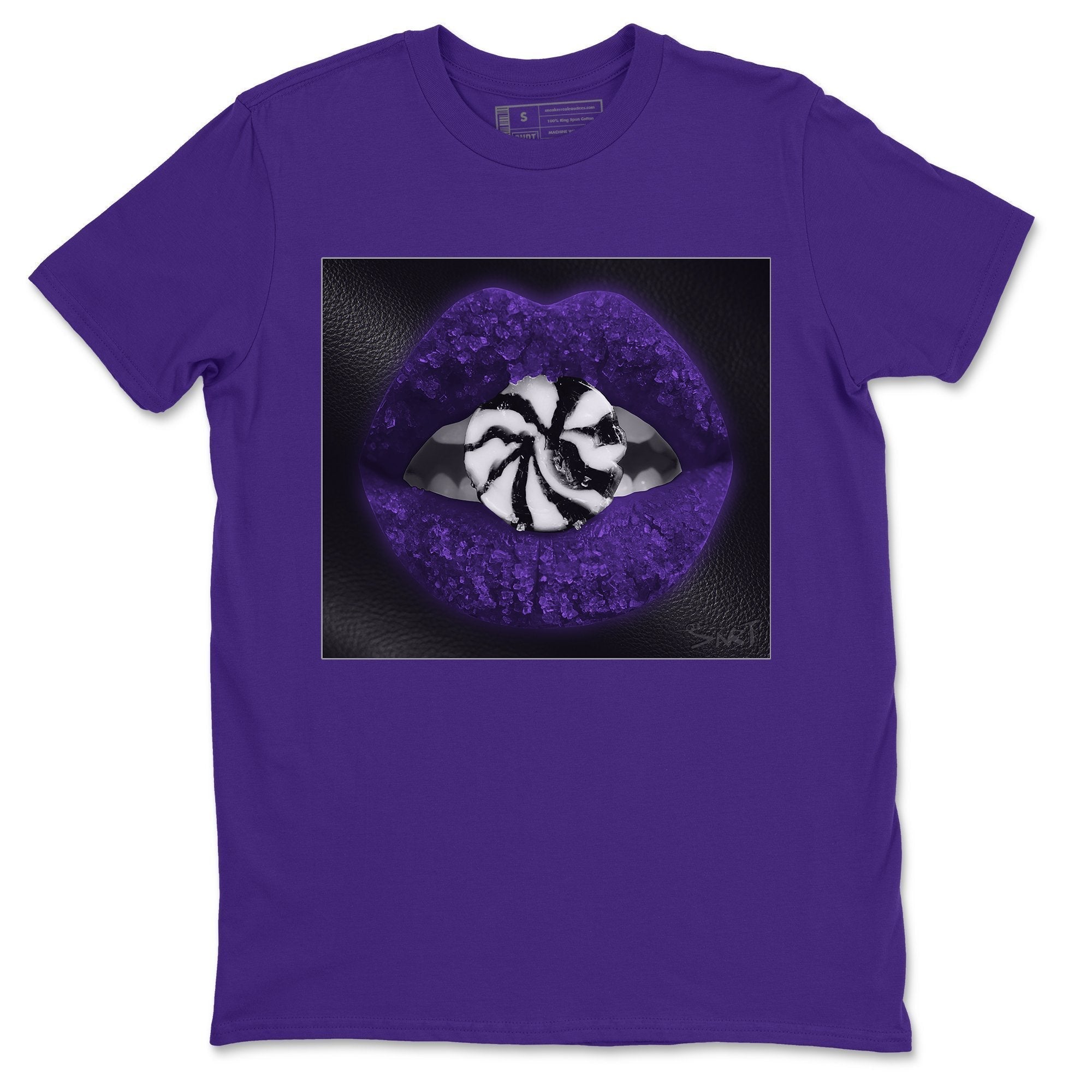 Jordan 1 Court Purple Sneaker Matching T-Shirt Lips Candy Sneaker Tees Jordan 1 Court Purple Sneaker Release Tees Crew Neck Tees