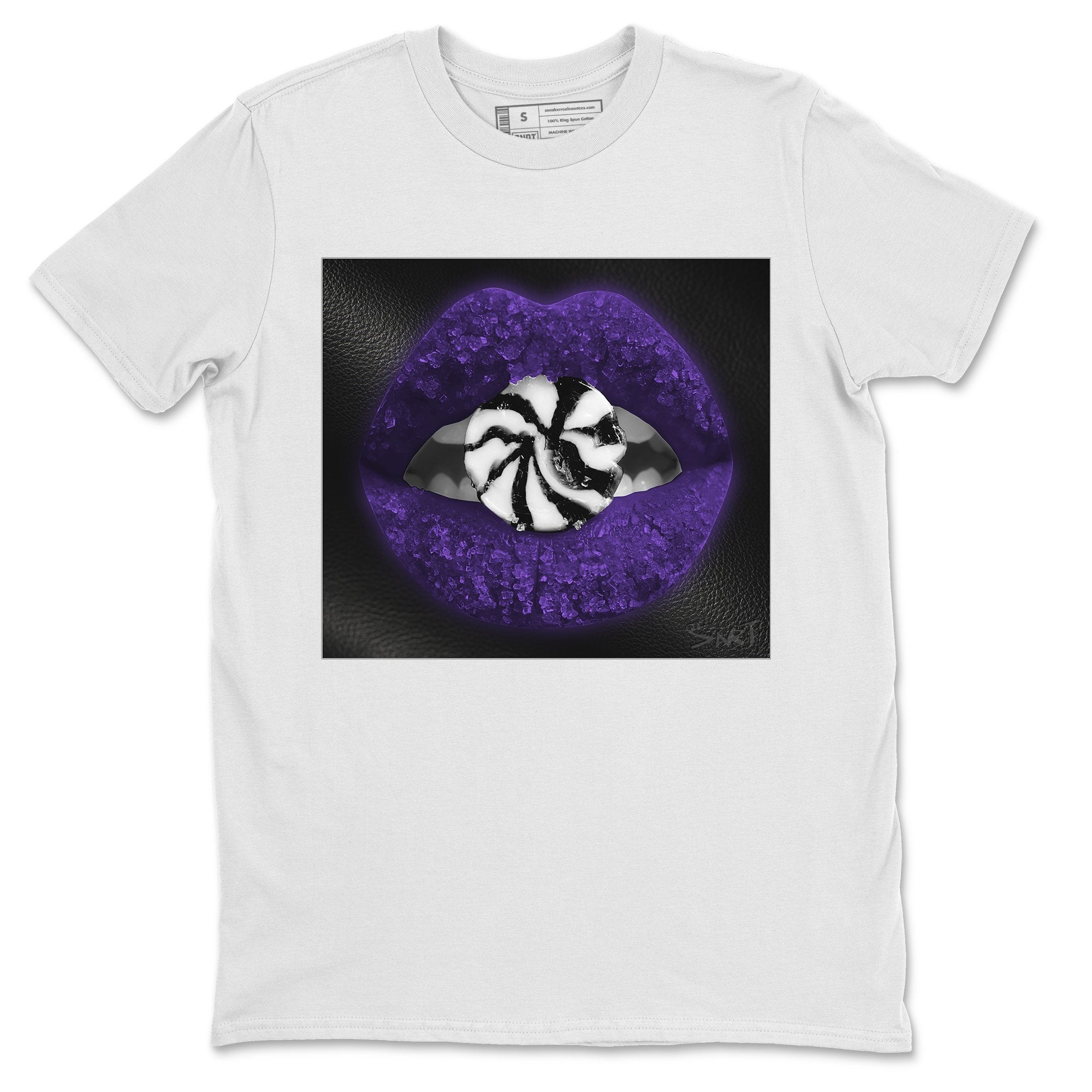 Jordan 1 Court Purple Sneaker Matching T-Shirt Lips Candy Sneaker Tees Jordan 1 Court Purple Sneaker Release Tees Crew Neck Tees