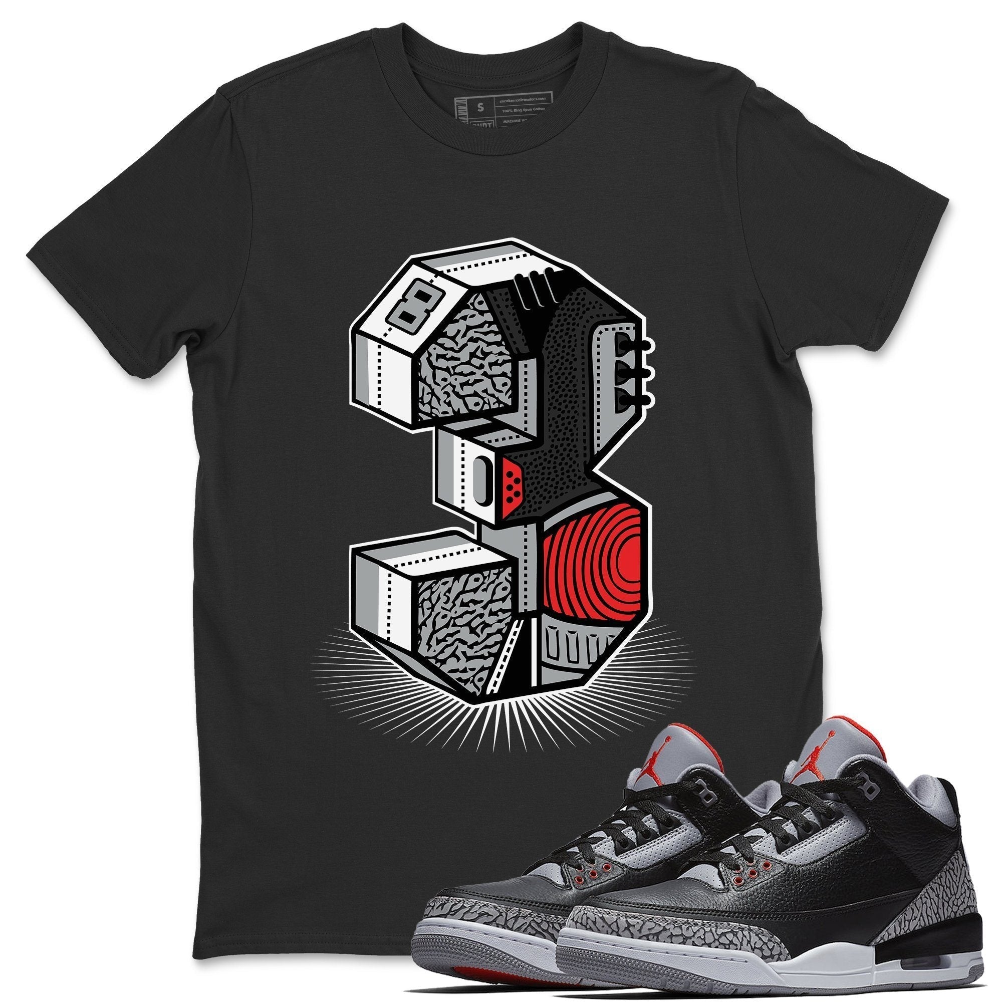 Jordan 3 Black Cement Shirt To Match Jordans Three Statue Sneaker Tees Jordan 3 Black Cement Drip Gear Zone Sneaker Matching Clothing Unisex Shirts