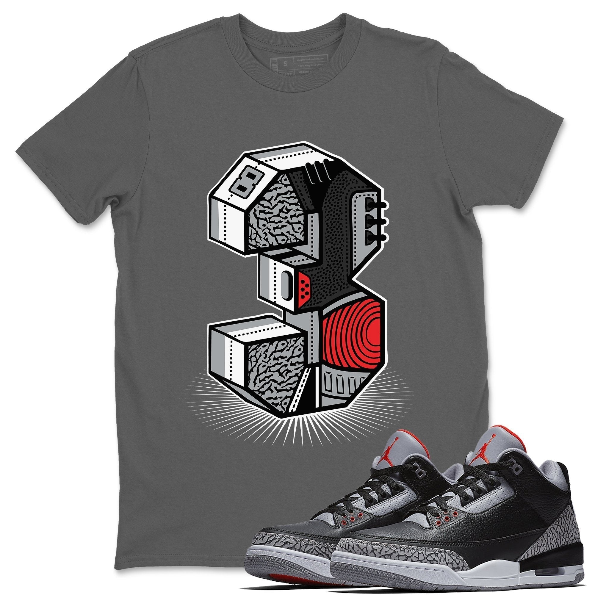 Jordan 3 Black Cement Shirt To Match Jordans Three Statue Sneaker Tees Jordan 3 Black Cement Drip Gear Zone Sneaker Matching Clothing Unisex Shirts