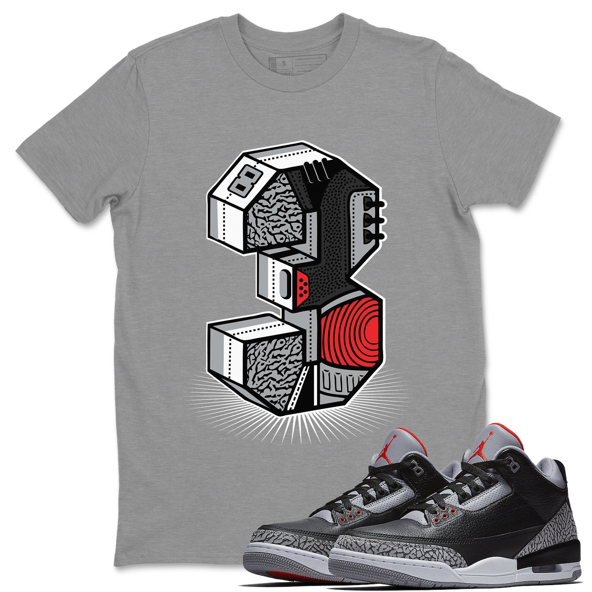 Jordan 3 Black Cement Shirt To Match Jordans Three Statue Sneaker Tees Jordan 3 Black Cement Drip Gear Zone Sneaker Matching Clothing Unisex Shirts